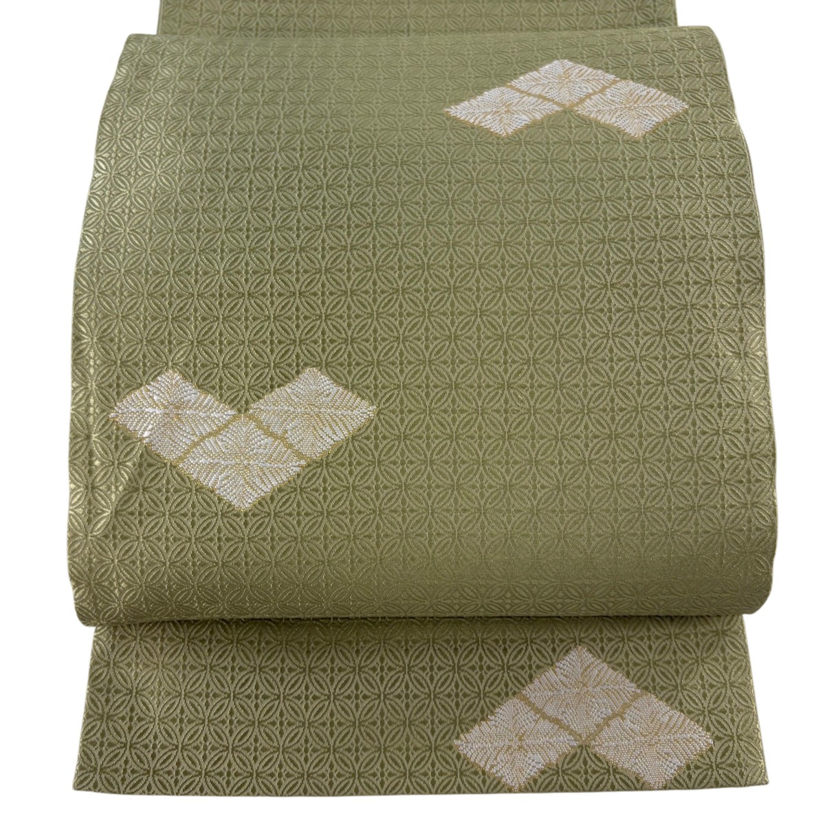 袋帯 名品 若松 七宝 箔 抹茶色 六通 正絹 【中古】