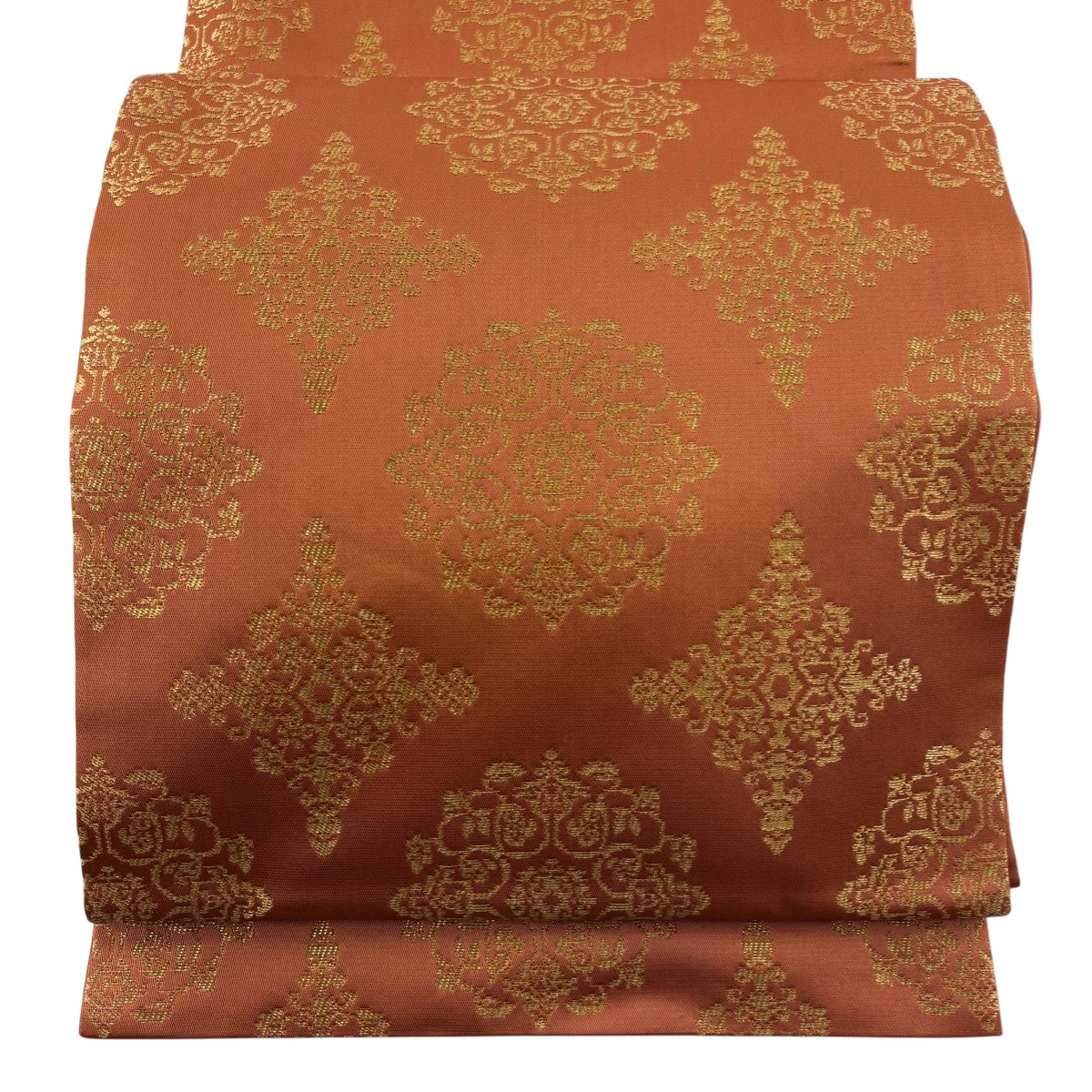 【美品】 袋帯 逸品 龍村晋 落款あり 華文 金糸 赤茶 全通 正絹 【中古】