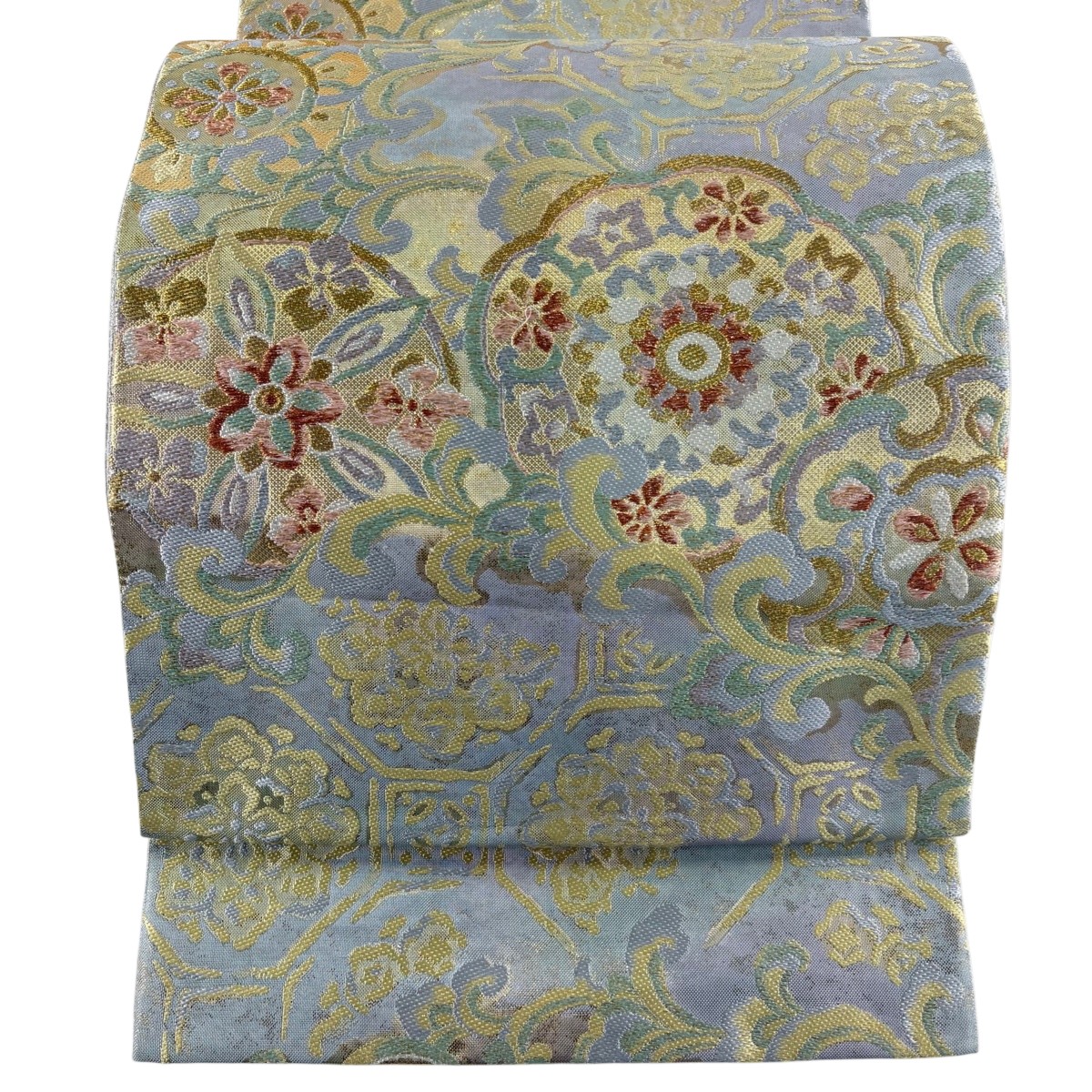 【美品】 袋帯 秀品 華文 花唐草 金糸 箔 灰色 六通 正絹 【中古】
