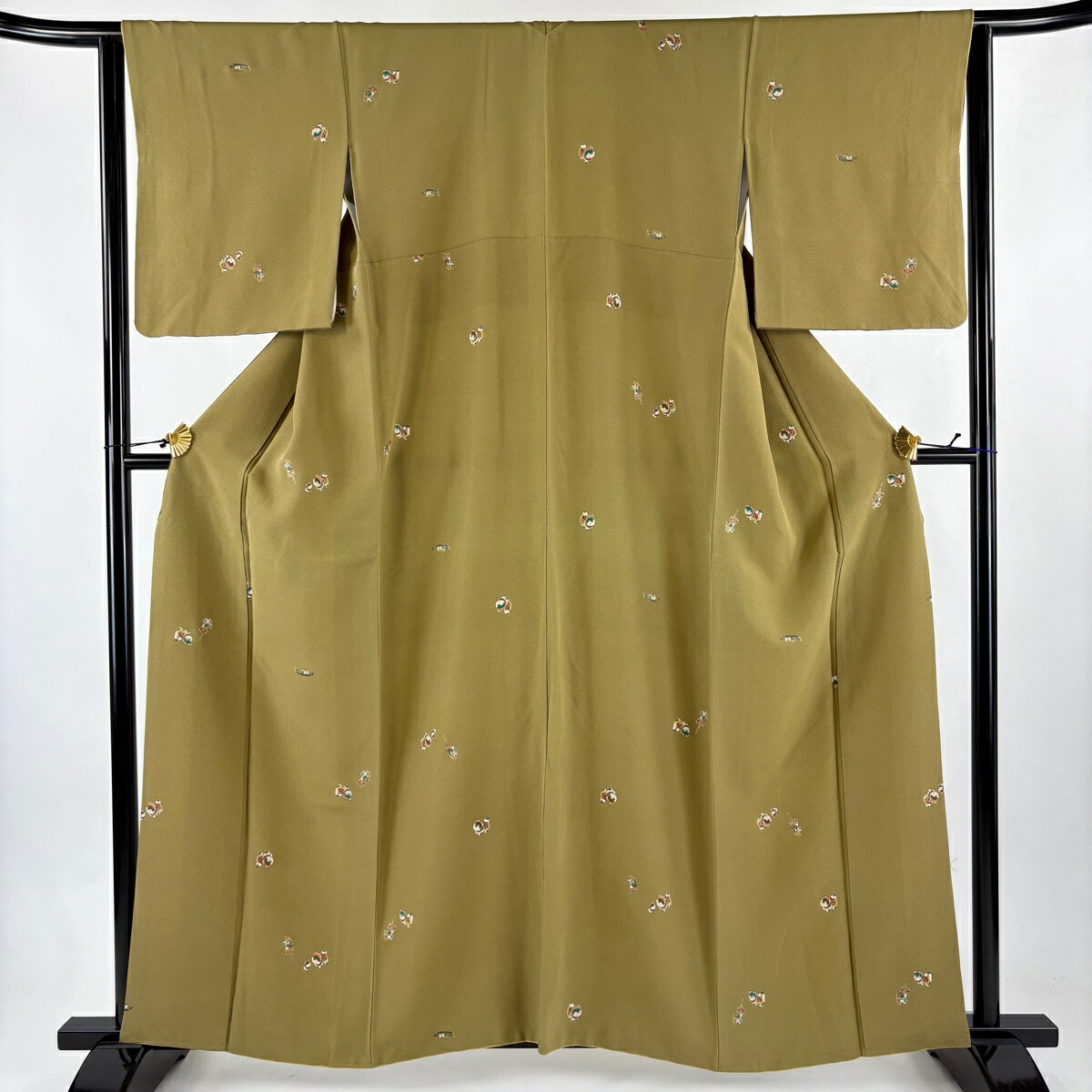 小紋 身丈160.5cm 裄丈62.5cm S 袷 玩具 金彩 山吹茶色 正絹 秀品 【中古】