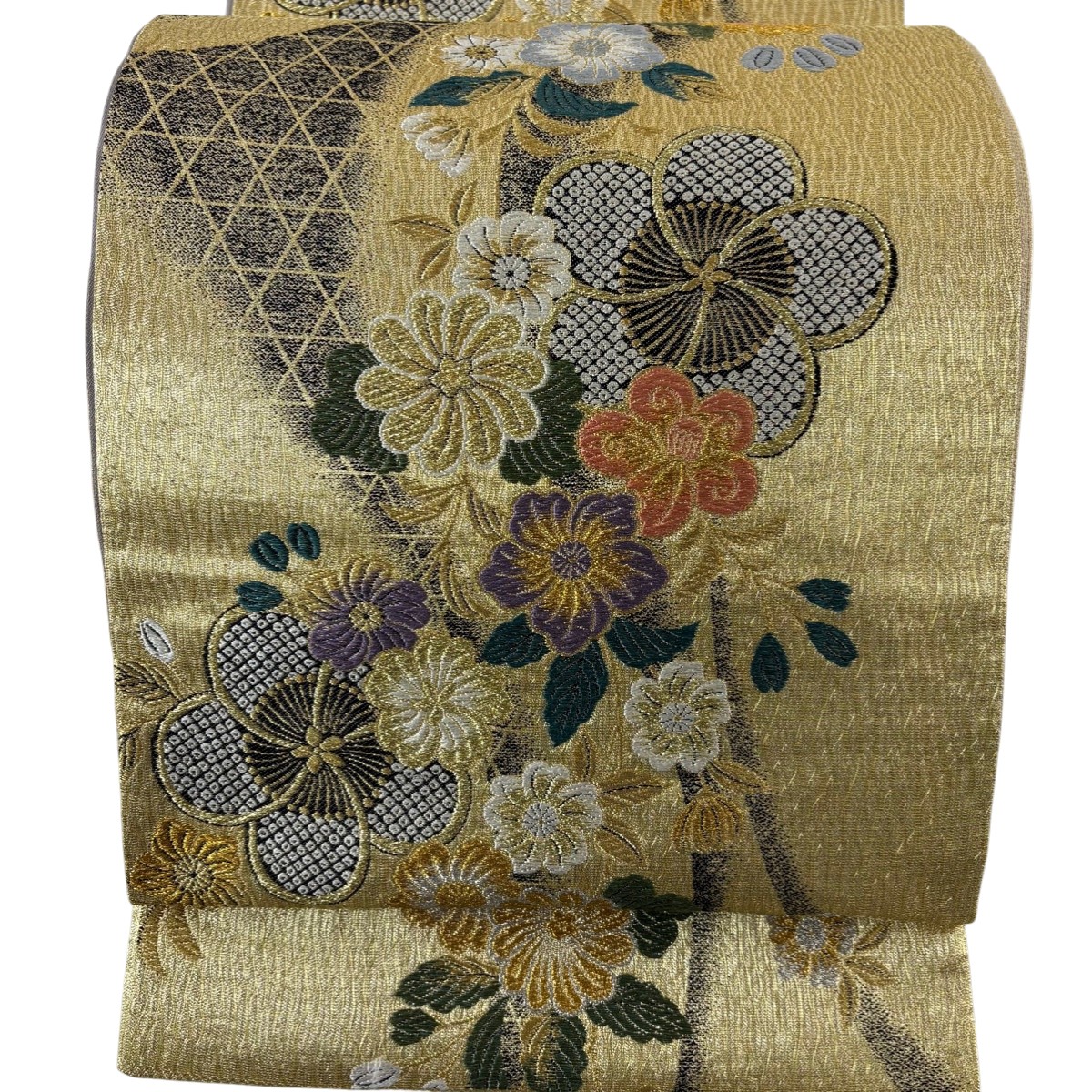 【美品】 袋帯 秀品 幻想辻ヶ花 桜 梅 金糸 箔 金色 六通 正絹 【中古】