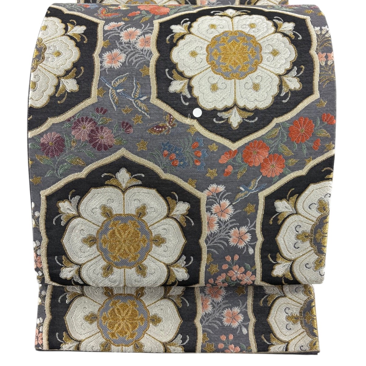 【美品】 袋帯 秀品 華文 花鳥 金銀糸 灰紫 六通 正絹 【中古】