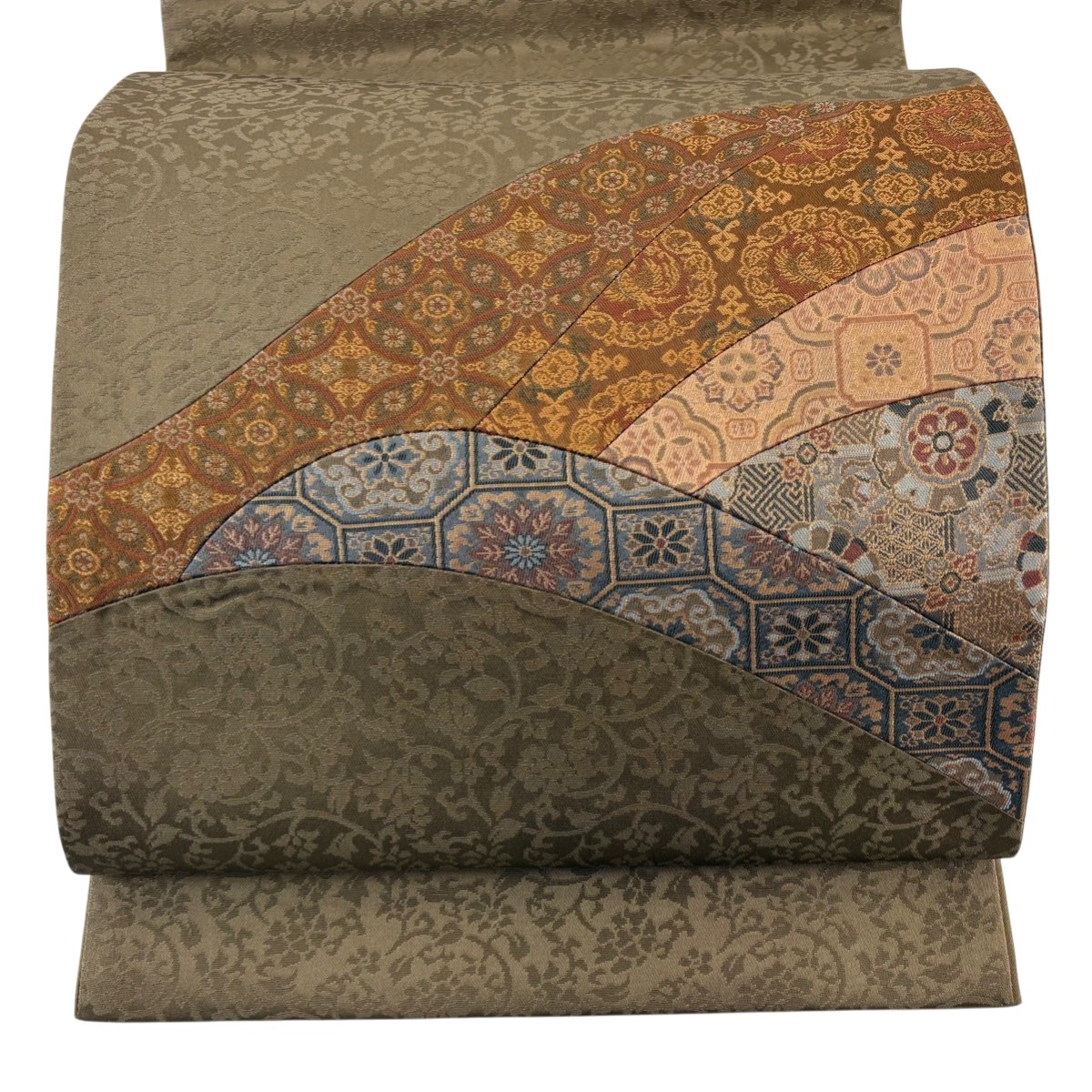 【美品】 袋帯 秀品 蜀江華文 七宝 箔 切り嵌め 茶色 お太鼓柄 正絹 【中古】