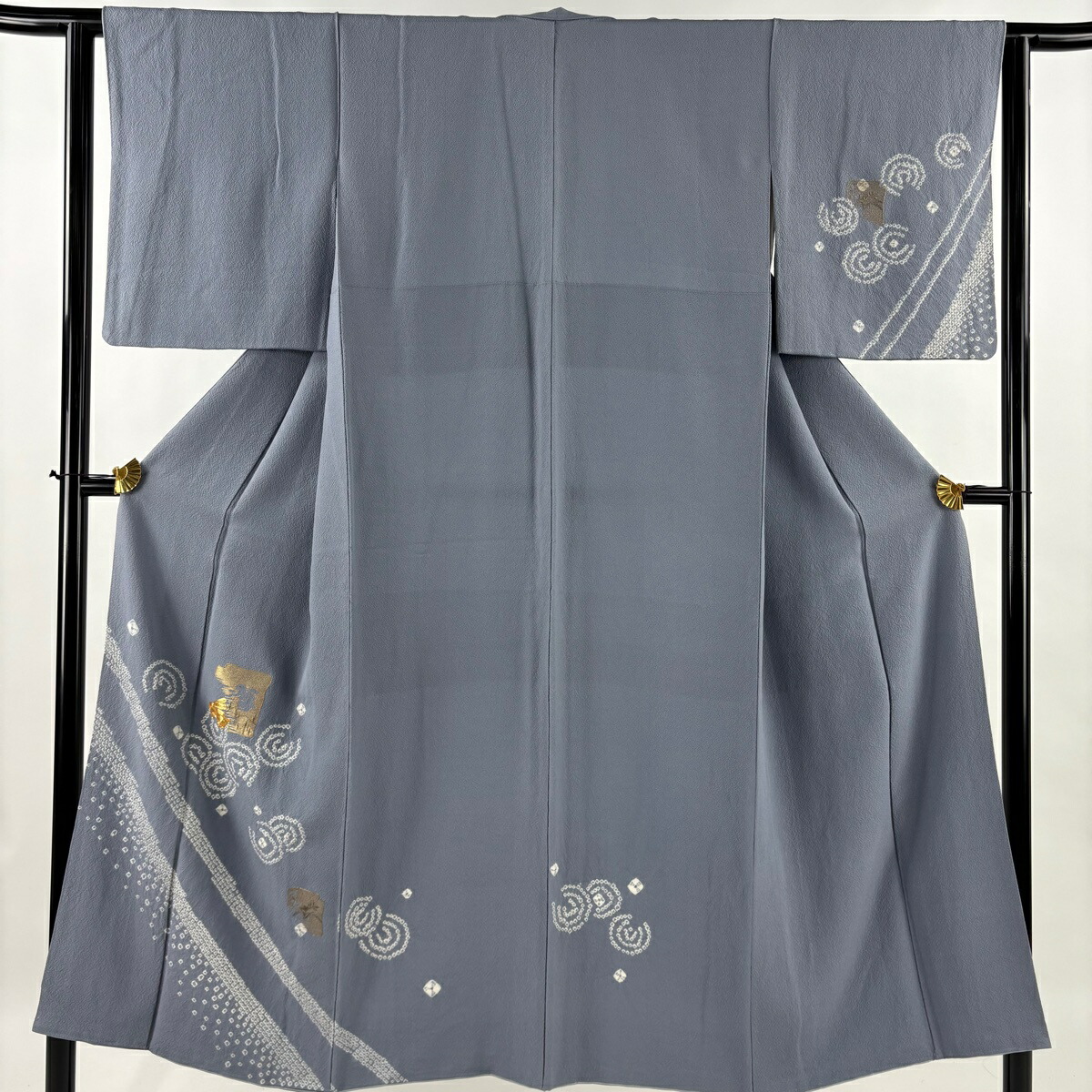 付下げ 身丈150.5cm 裄丈62cm S 袷 うさぎ 渦巻き 金糸 絞り 青灰色 正絹 秀品 【中古】 4,760円