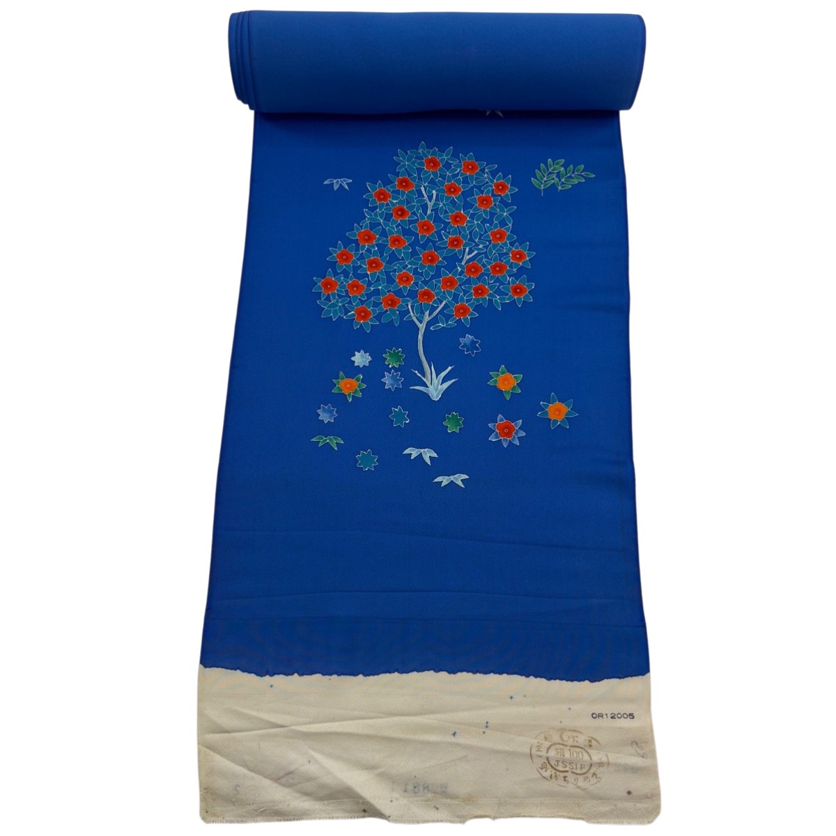 反物 秀品 付下げ 樹木 草花 青 正絹 【中古】