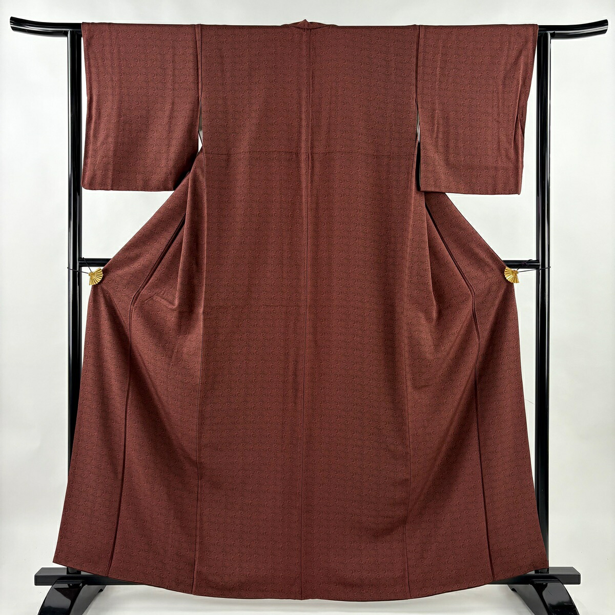 江戸小紋 身丈162cm 裄丈62.5cm S 袷 菊唐草 茶紫 正絹 秀品 【中古】