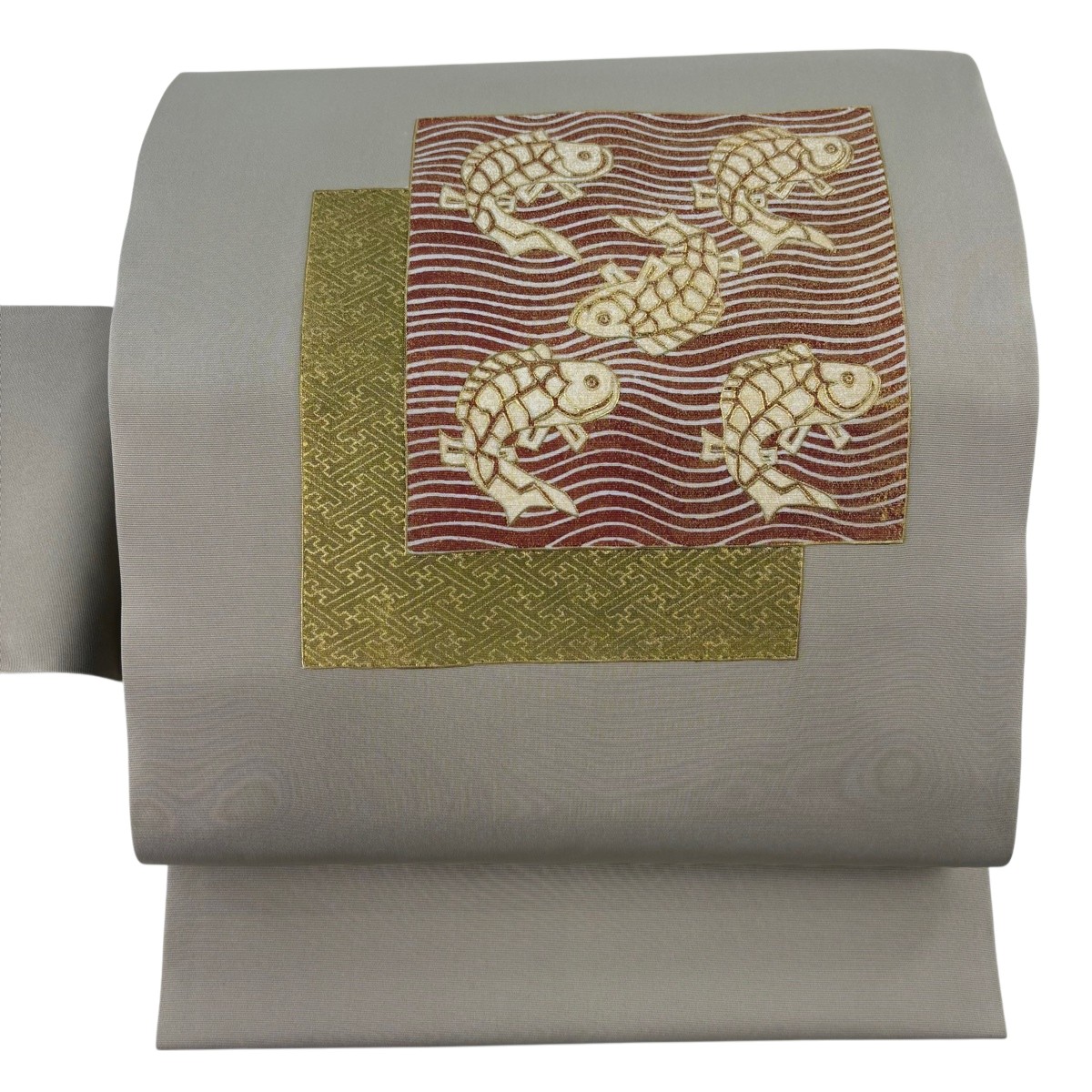【美品】 名古屋帯 秀品 落款あり 荒磯 紗綾形 金彩 ベージュ 正絹 【中古】 msp50 4,779円