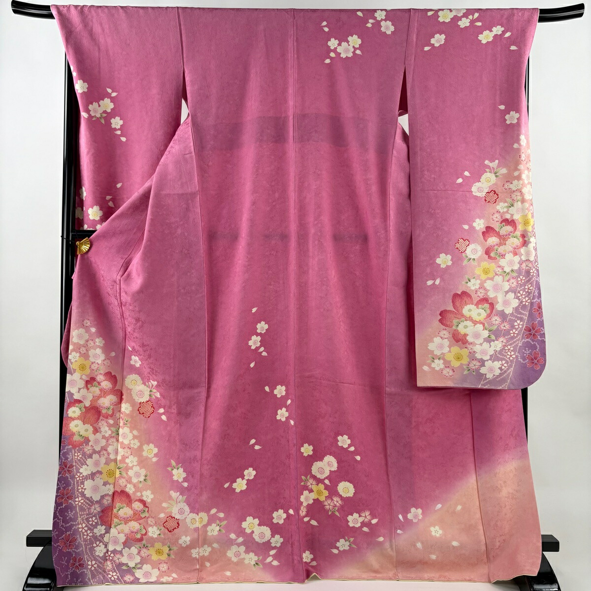 振袖 身丈170.5cm 裄丈71cm L 袷 桜 菊 金彩 ぼかし ピンク 正絹 名品 【中古】