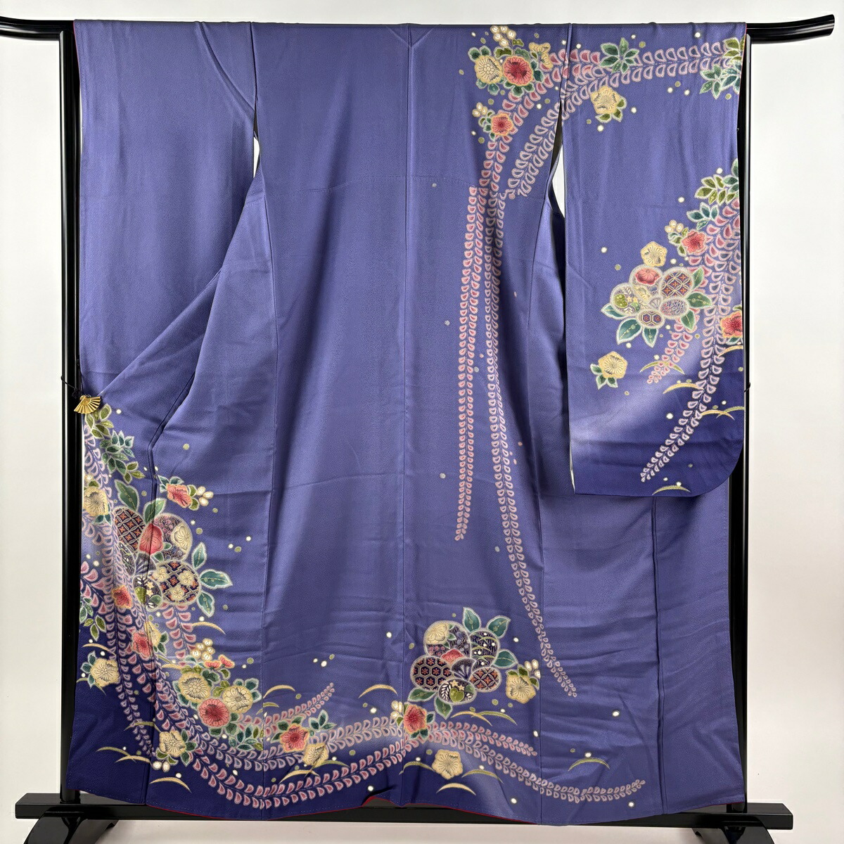 振袖 身丈158cm 裄丈65cm M 袷 辻が花柄 有職文様 金彩 ぼかし 紫 正絹 名品 【中古】