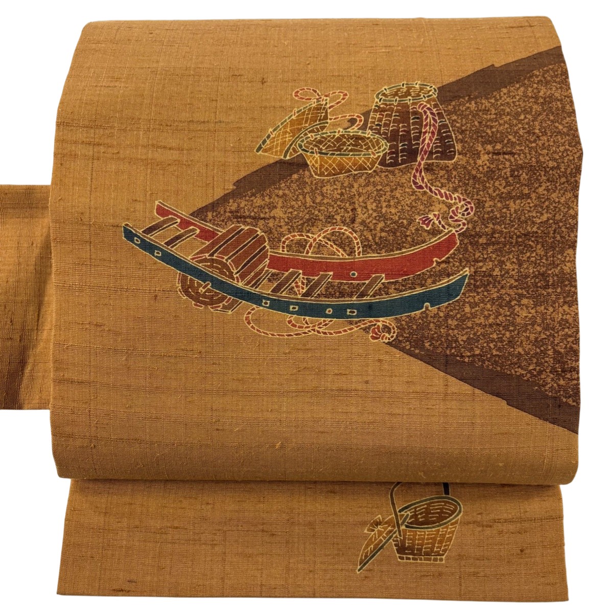 【美品】 名古屋帯 秀品 魚籠 茶色 正絹 【中古】 msp50