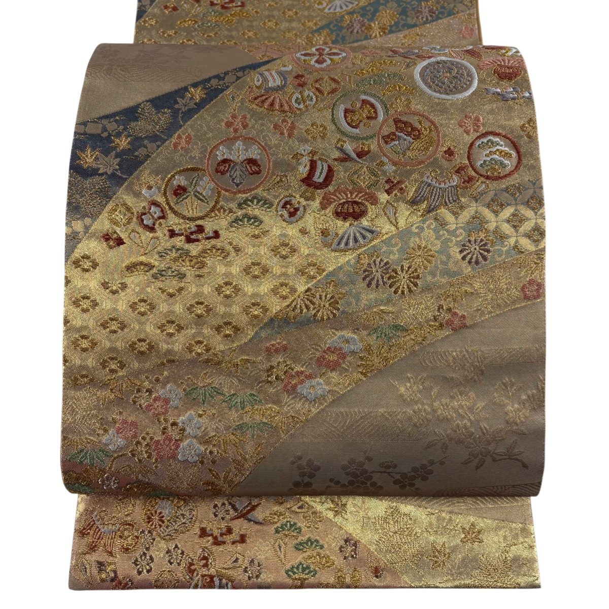 【美品】 袋帯 秀品 宝尽くし 松竹梅 金糸 箔 金色 六通 正絹 【中古】