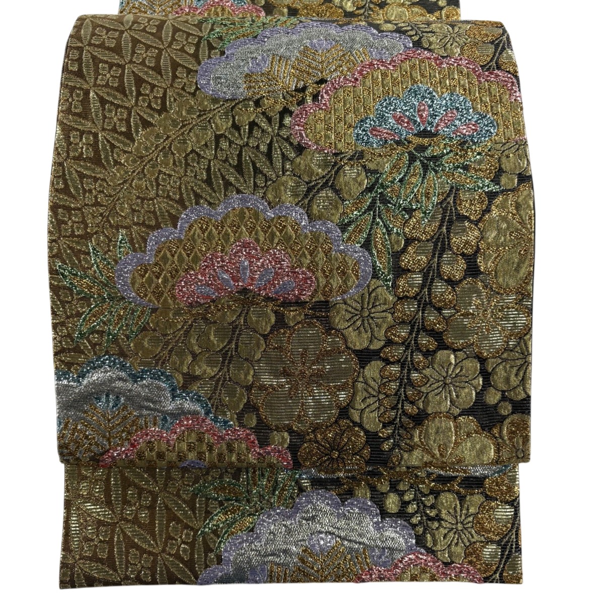袋帯 秀品 松 梅 箔 金色 六通 正絹 【中古】