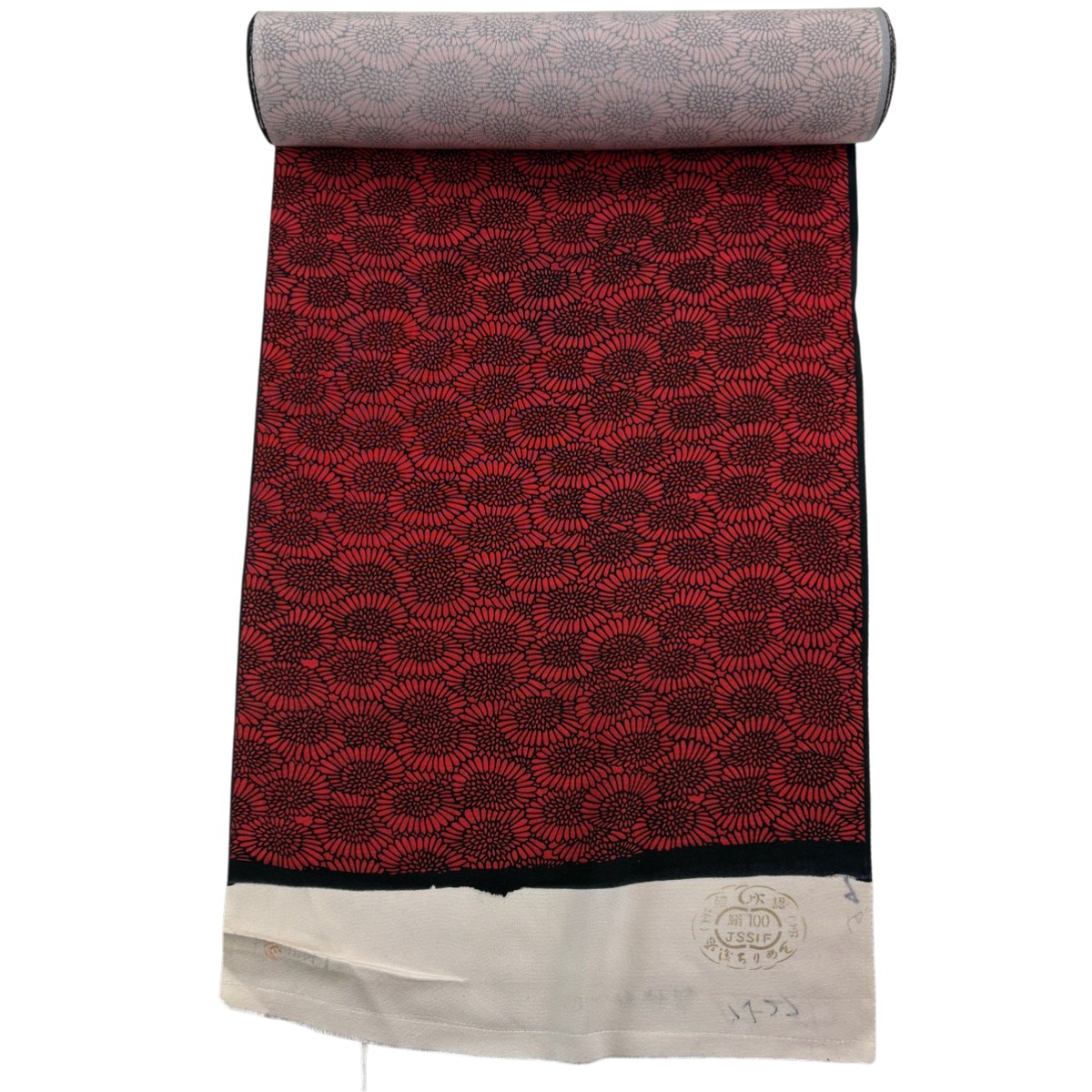 反物 秀品 小紋 菊 赤 正絹 【中古】
