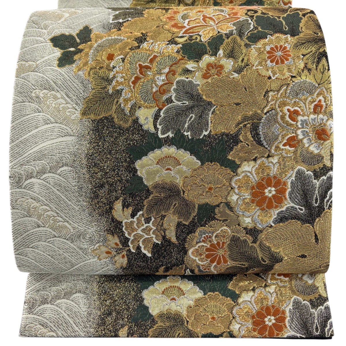 【美品】 袋帯 秀品 献上唐華文 金糸 箔 黒 六通 正絹 【中古】