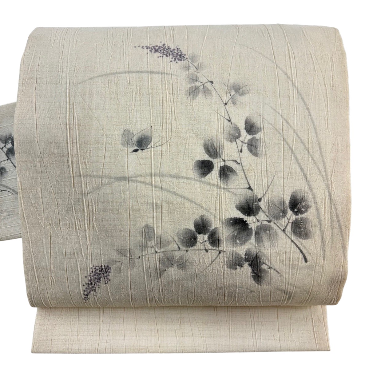 名古屋帯 秀品 蝶 萩 ベージュ 正絹 【中古】