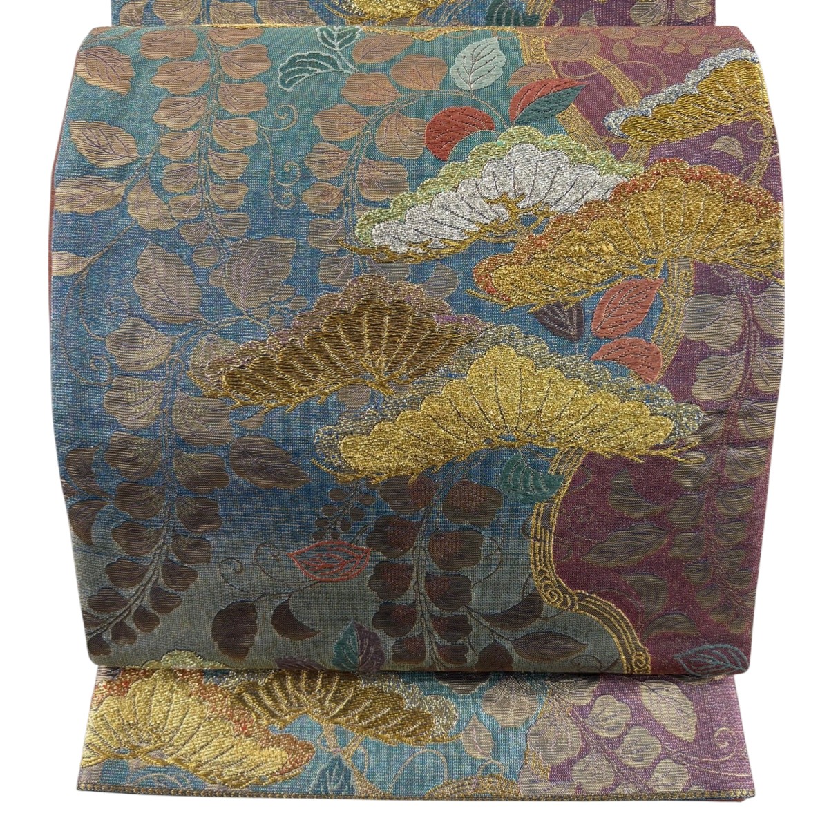 【美品】 袋帯 秀品 笠松 藤 唐織 箔 青紫 六通 正絹 【中古】