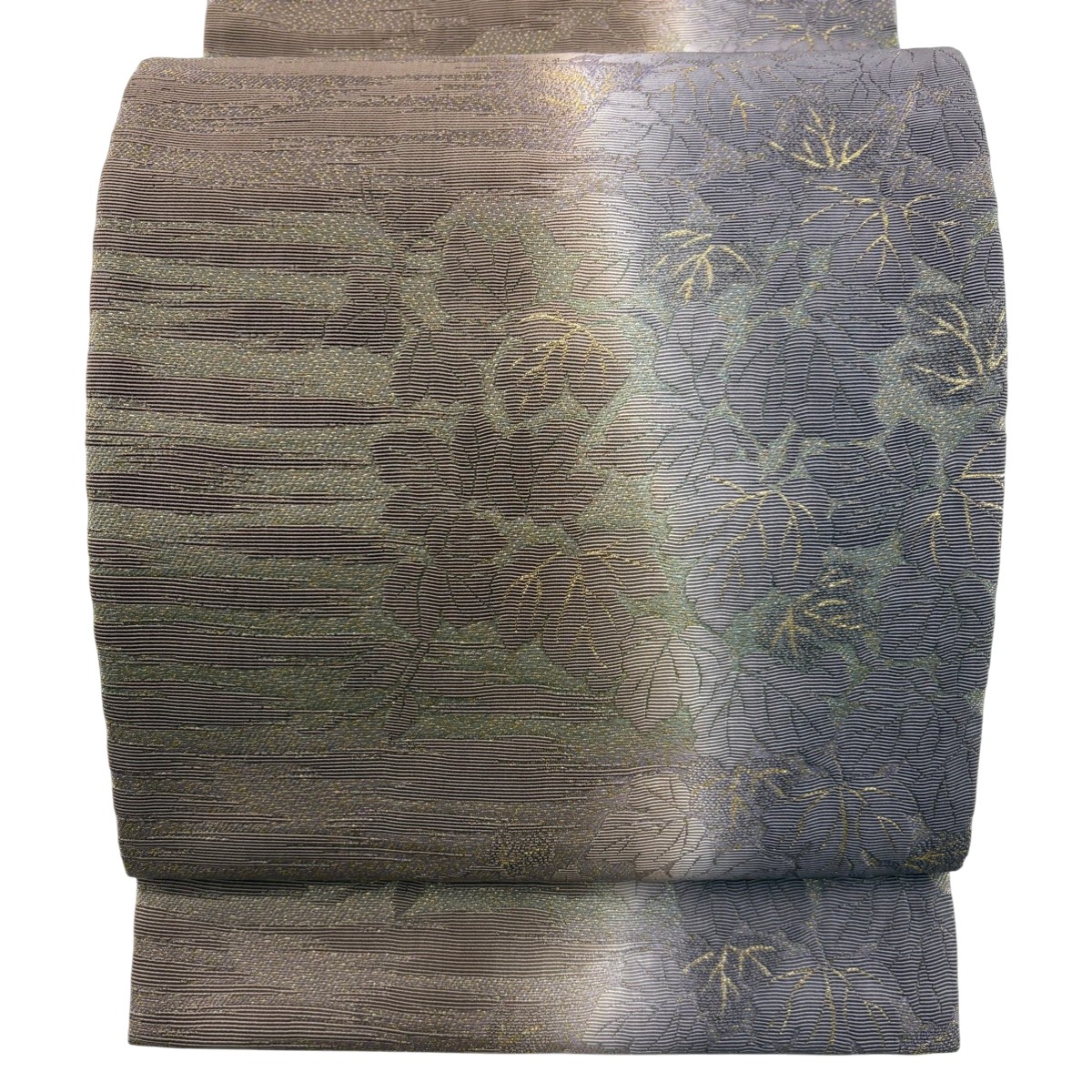 【美品】 袋帯 名品 証紙あり 蔦 霞 金糸 箔 灰茶 六通 正絹 【中古】 msp50