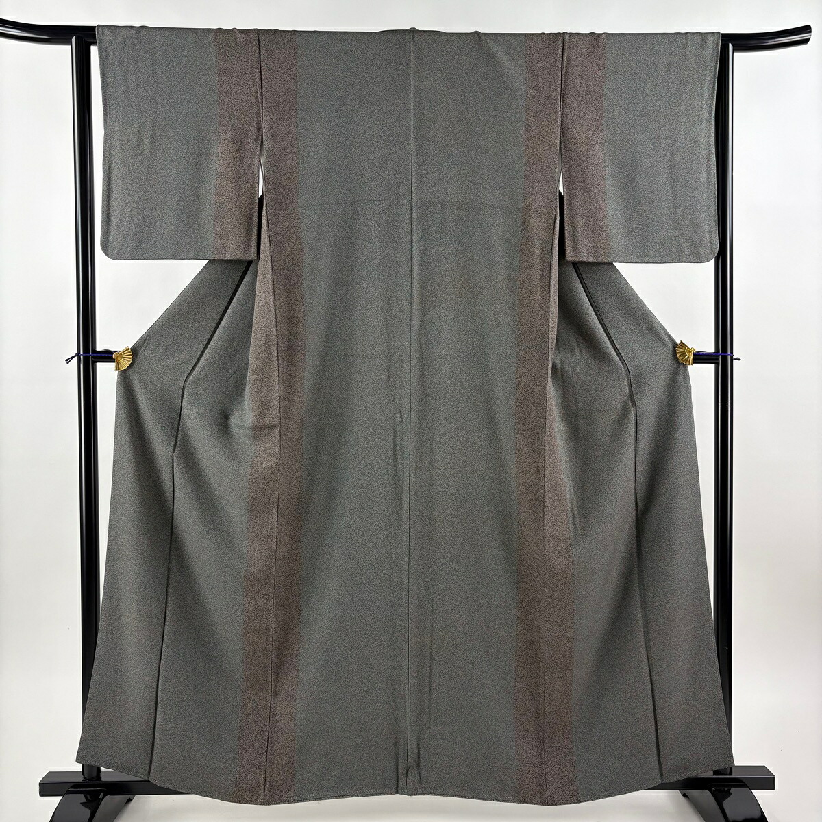 小紋 身丈160cm 裄丈63cm S 袷 幾何学模様 縞 灰緑 正絹 秀品 【中古】