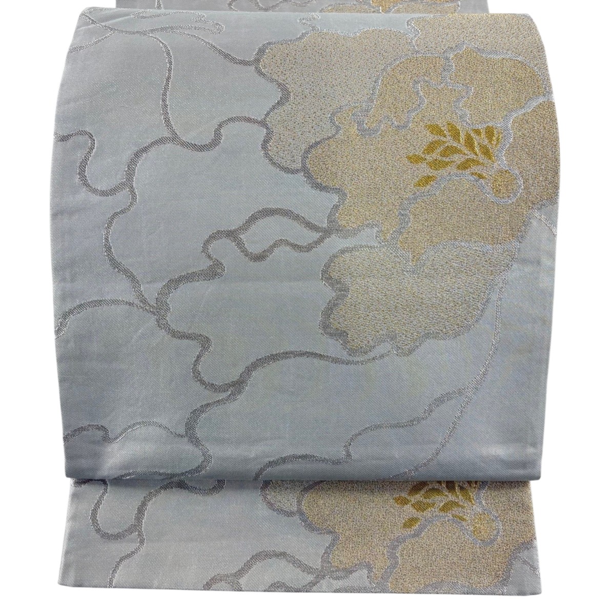 【美品】 袋帯 秀品 花 金銀糸 箔 灰色 全通 正絹 【中古】