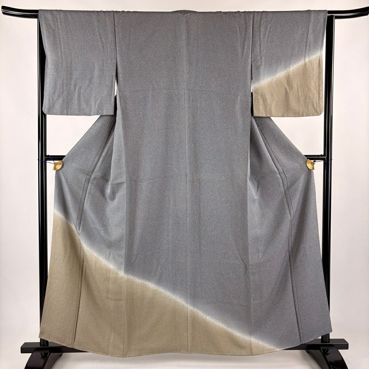 付下げ 身丈158cm 裄丈65cm M 袷 幾何学模様 ぼかし 染め分け 青灰色 正絹 秀品 【中古】