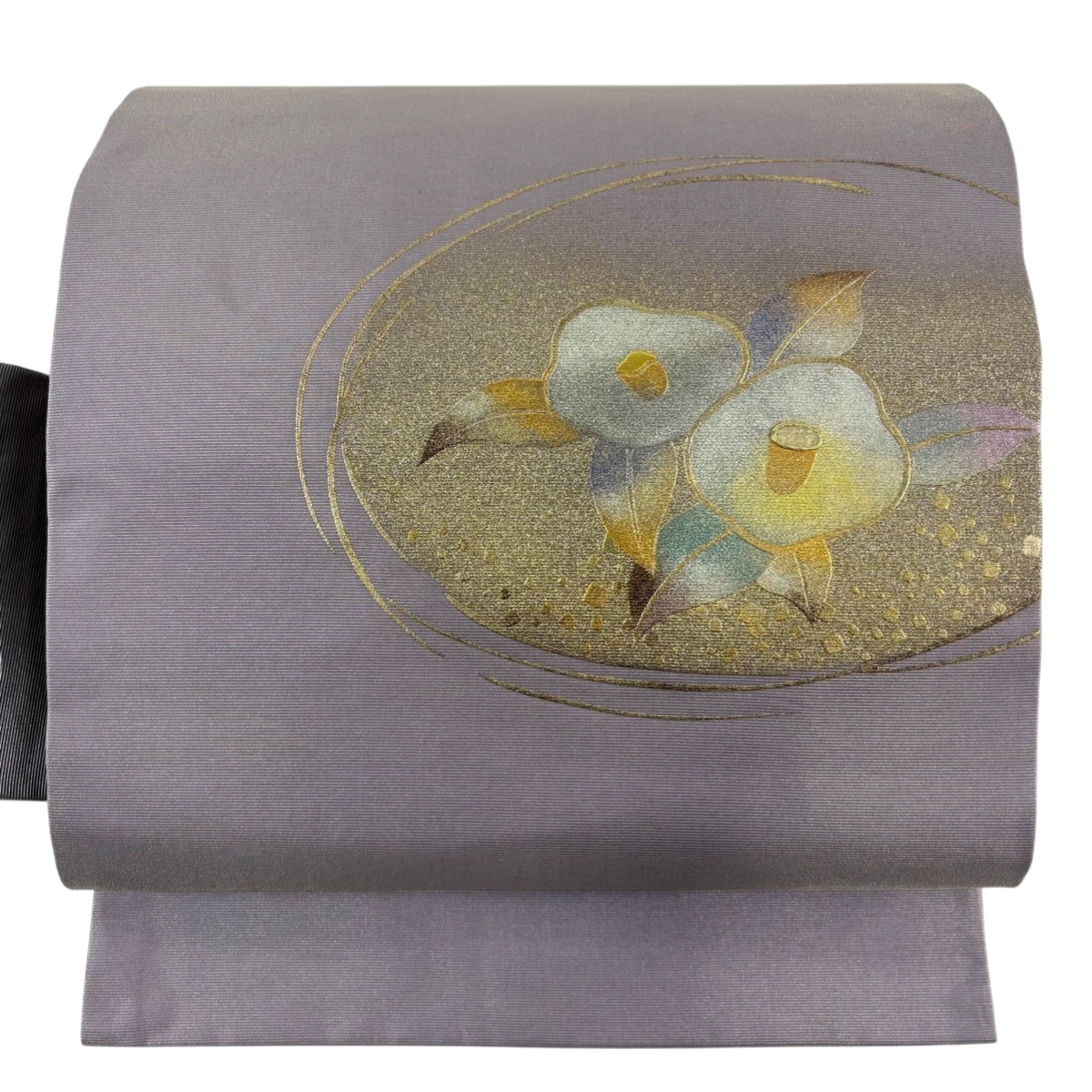 【美品】 名古屋帯 秀品 椿 螺鈿 金銀彩 紫 正絹 【中古】 msp50