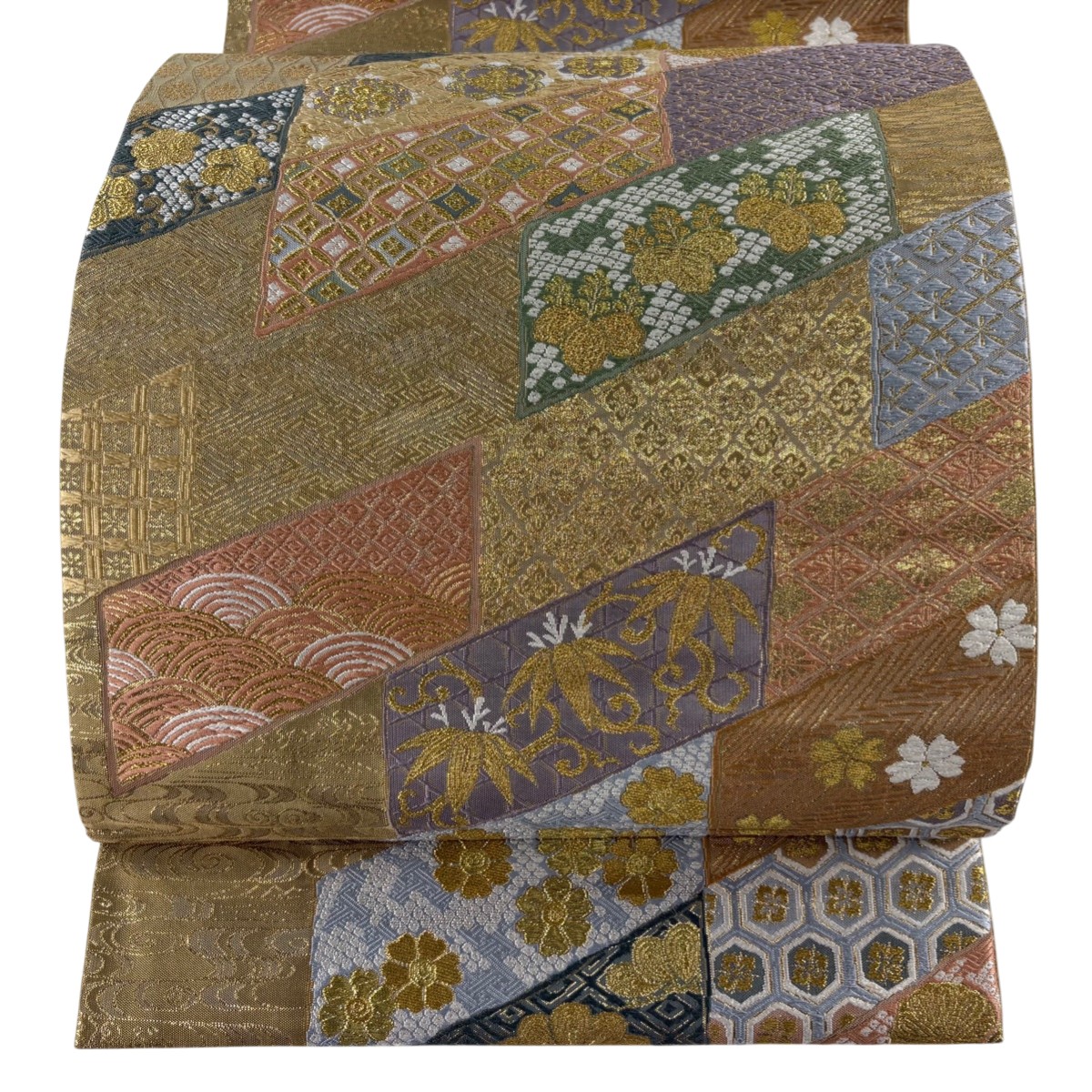 【美品】 袋帯 秀品 有職文様 華文 唐織 箔 金色 六通 正絹 【中古】