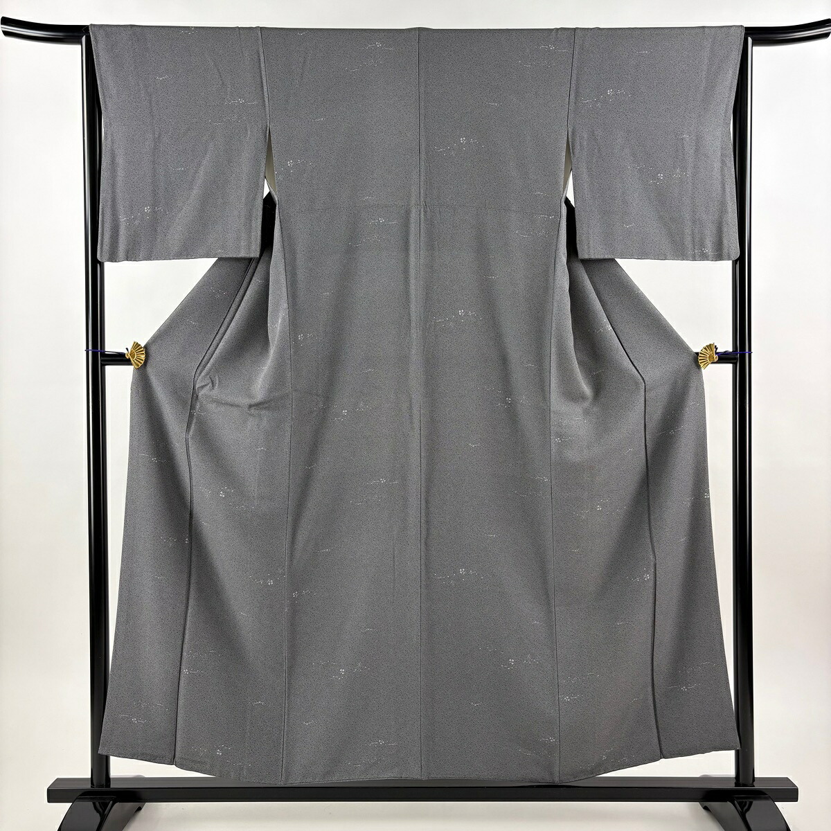 小紋 身丈154.5cm 裄丈65cm M 袷 やまと 枝葉 黒灰 正絹 秀品 【中古】