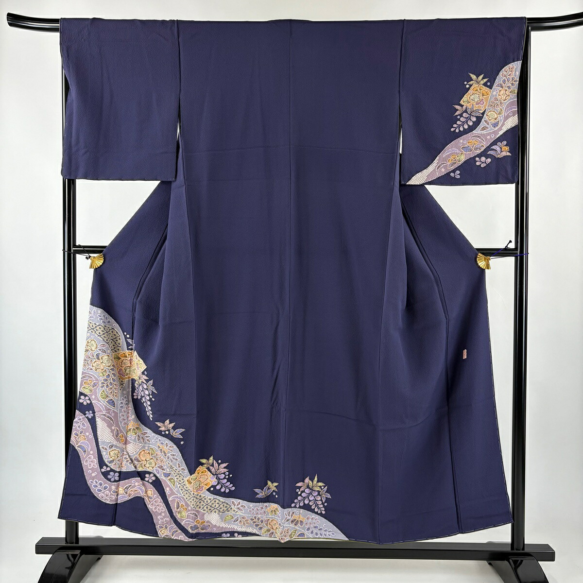 付下げ 身丈152cm 裄丈66.5cm M 袷 翠山工房 やまと 落款あり 辻が花 霞 縮緬 青紫 正絹 名品 【中古】