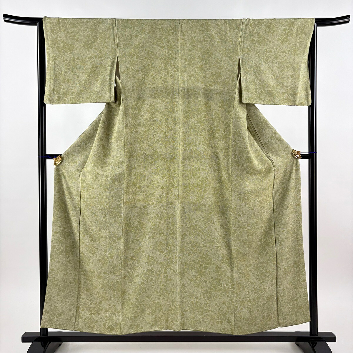 【美品】 江戸小紋 身丈156cm 裄丈65cm M 袷 やまと 楓 鮫 よもぎ色 正絹 秀品 【中古】