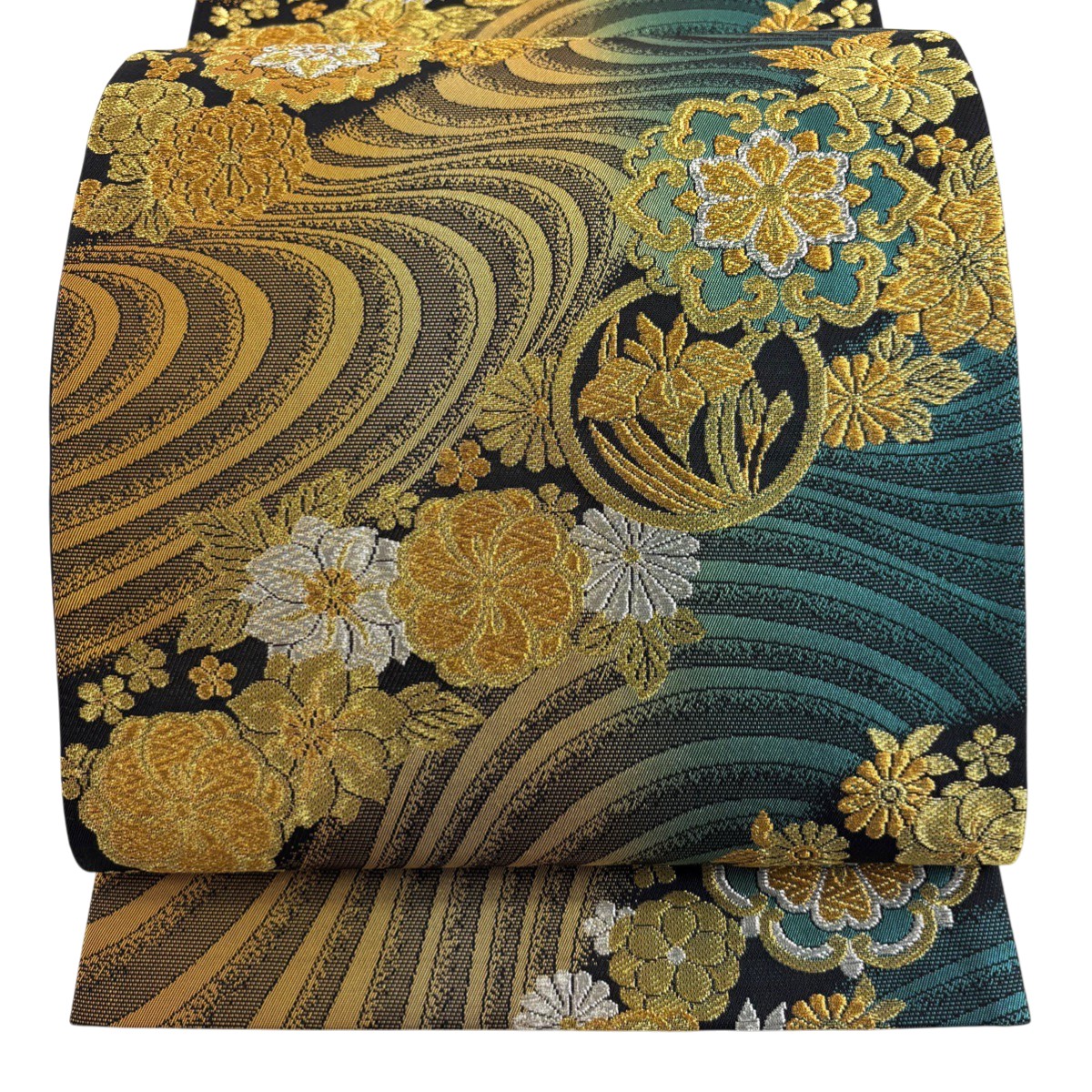 【美品】 袋帯 秀品 華文 草花 唐織 箔 黒 六通 正絹 【中古】
