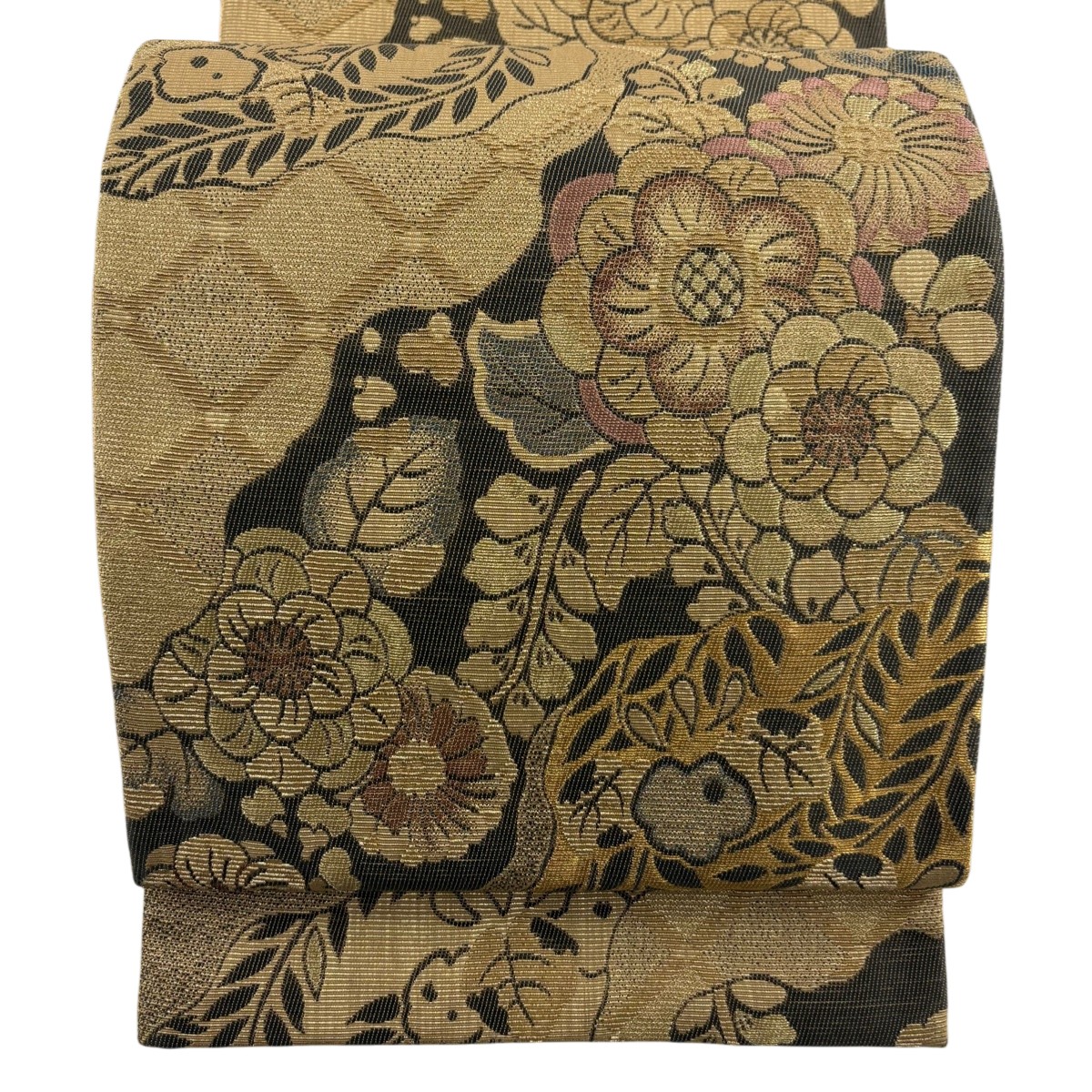 【美品】 袋帯 名品 辻が花柄 金糸 金色 お太鼓柄 正絹 【中古】 msp50