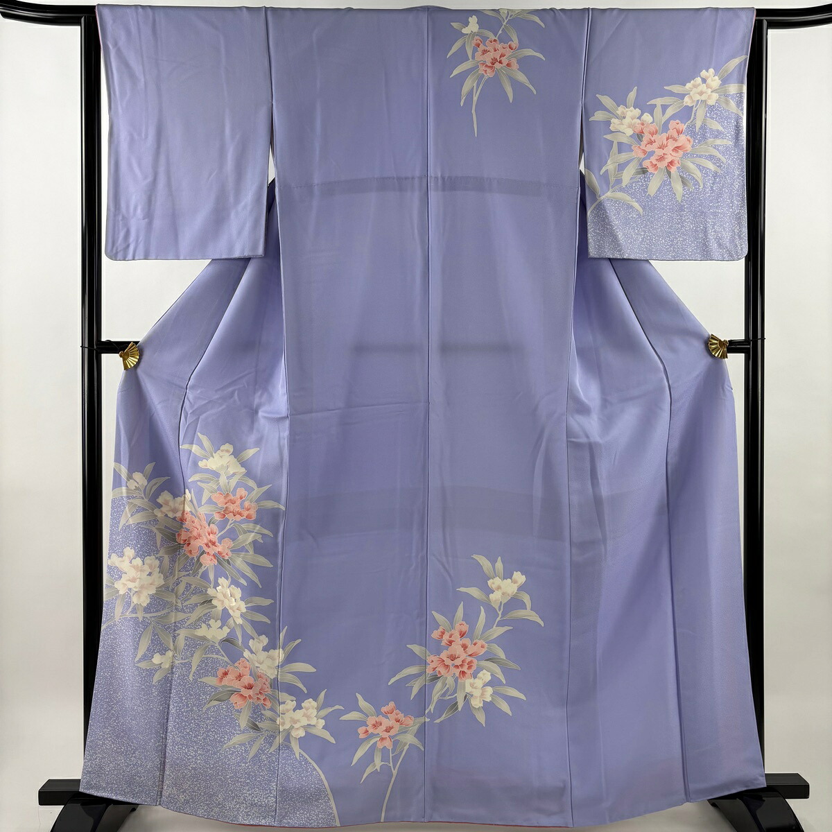 訪問着 身丈162.5cm 裄丈63cm S 袷 草花 刺繍 薄紫 正絹 秀品 【中古】