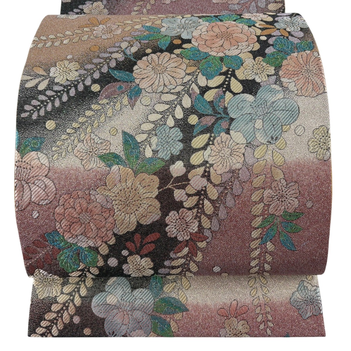 【美品】 袋帯 秀品 辻が花柄 銀糸 赤紫 六通 正絹 【中古】 6,600円