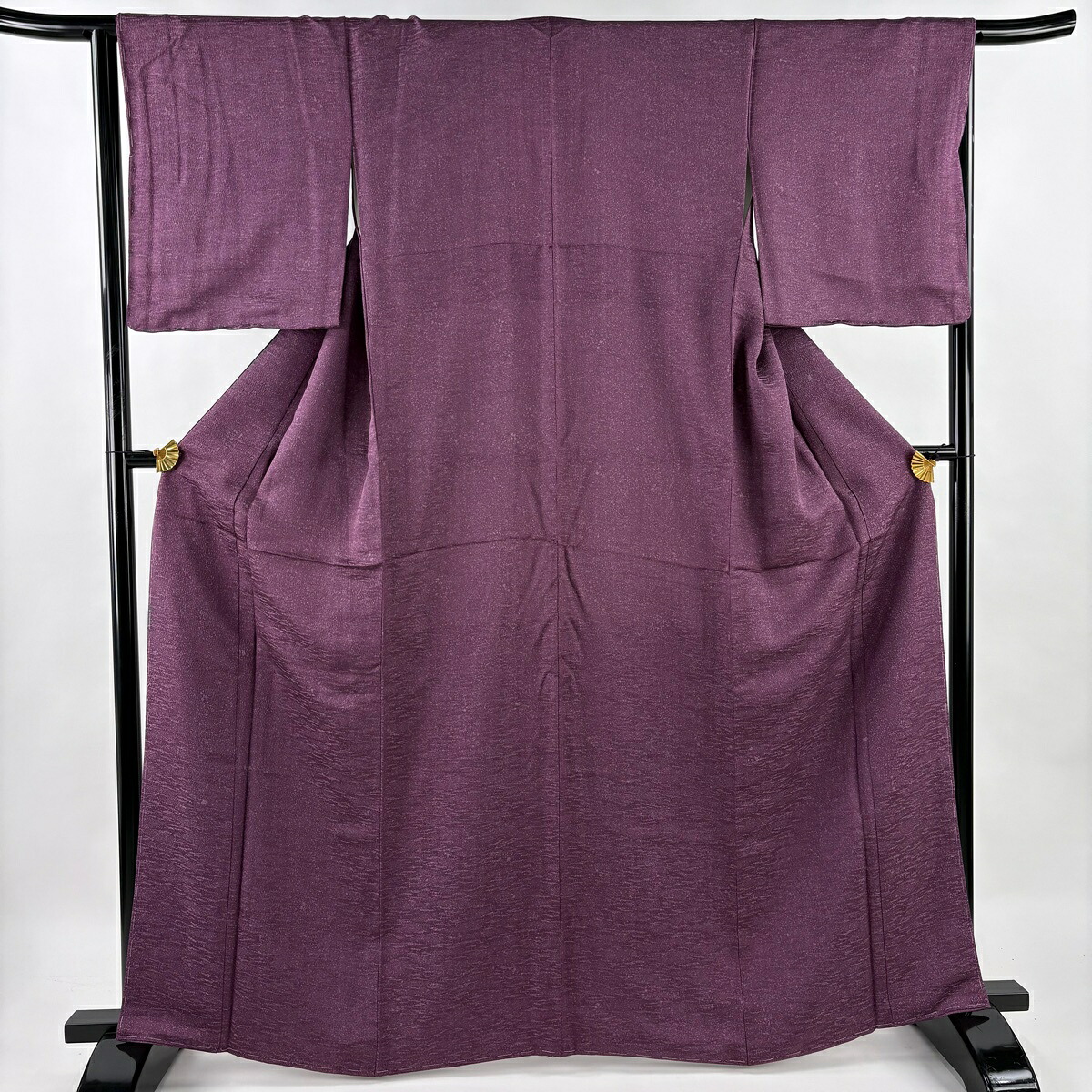 【美品】 小紋 身丈164.5cm 裄丈65cm M 袷 落款あり 幾何学模様 紫 正絹 秀品 【中古】