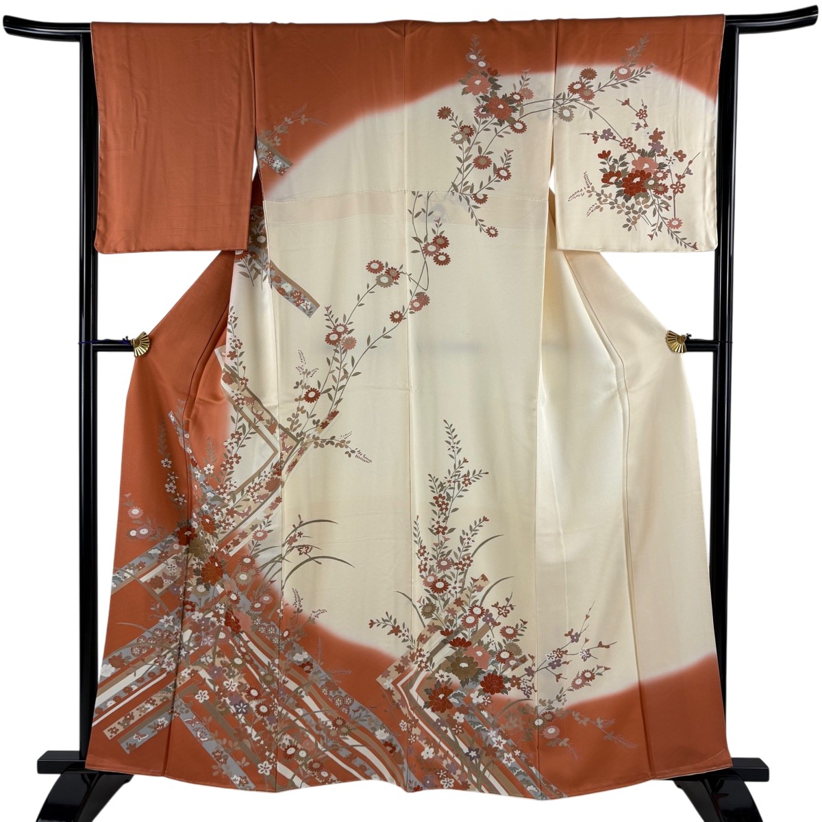 訪問着 身丈160.5cm 裄丈65.5cm M 袷 草花 蝶 金彩 ぼかし オレンジ 正絹 秀品 【中古】 6,864円