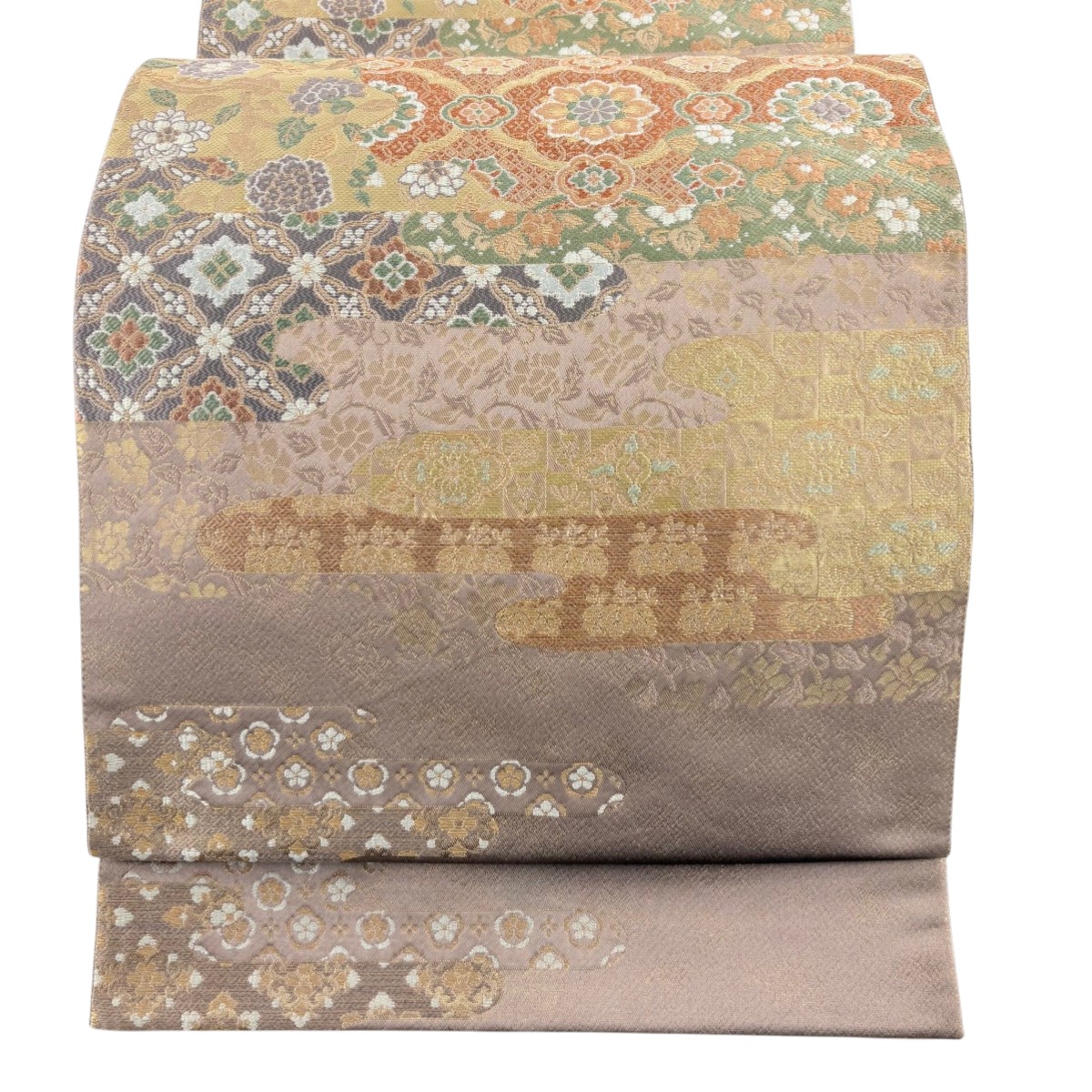 【美品】 袋帯 秀品 霞 華文 箔 金糸 薄紫 六通 正絹 【中古】