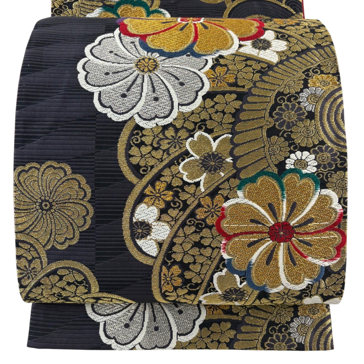 【美品】 袋帯 秀品 桜 菊唐草 金銀糸 唐織 灰紫 六通 正絹 【中古】