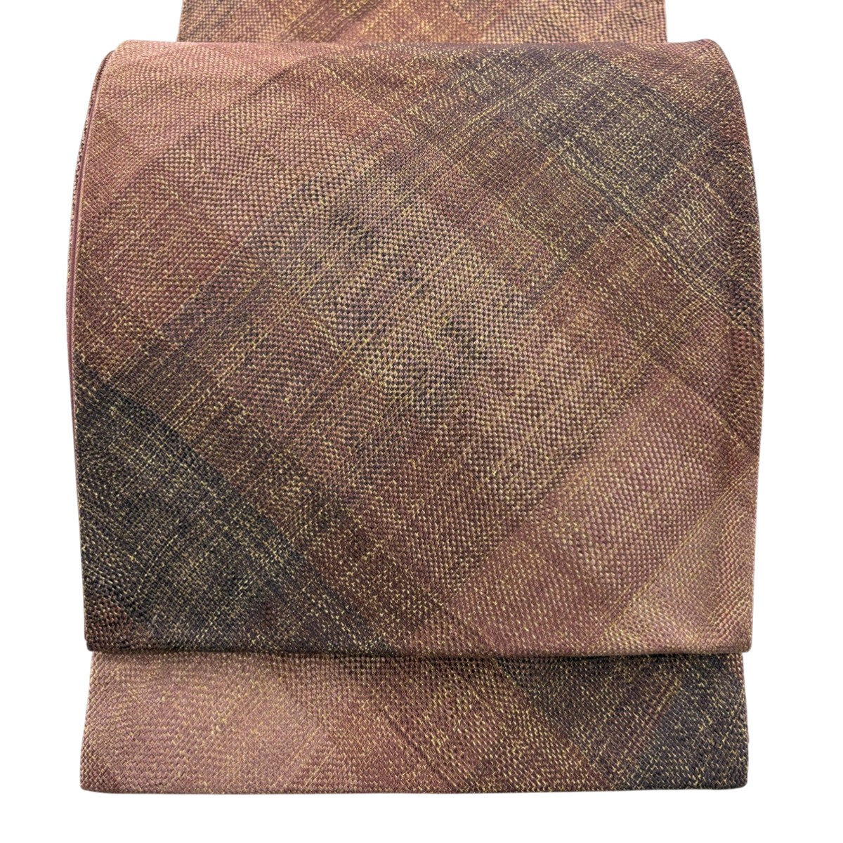 【美品】 袋帯 秀品 幾何学模様 斜縞 金糸 薄小豆 全通 正絹 【中古】