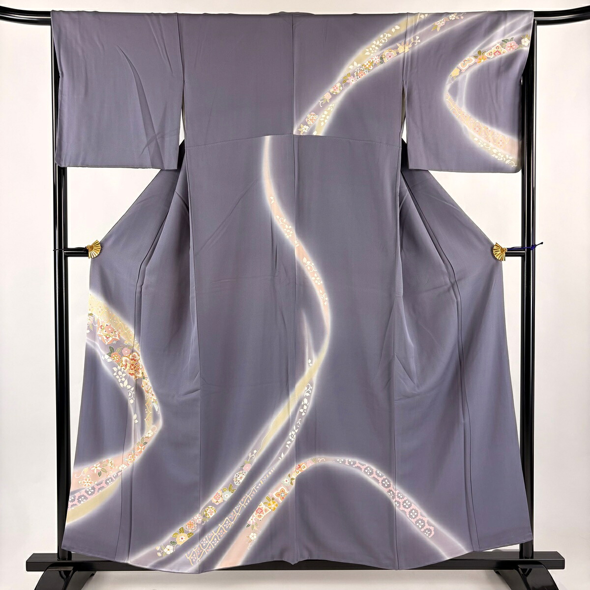 訪問着 身丈154.5cm 裄丈66cm M 袷 華文 草花 金糸 金彩 灰紫 正絹 秀品 【中古】 6,424円