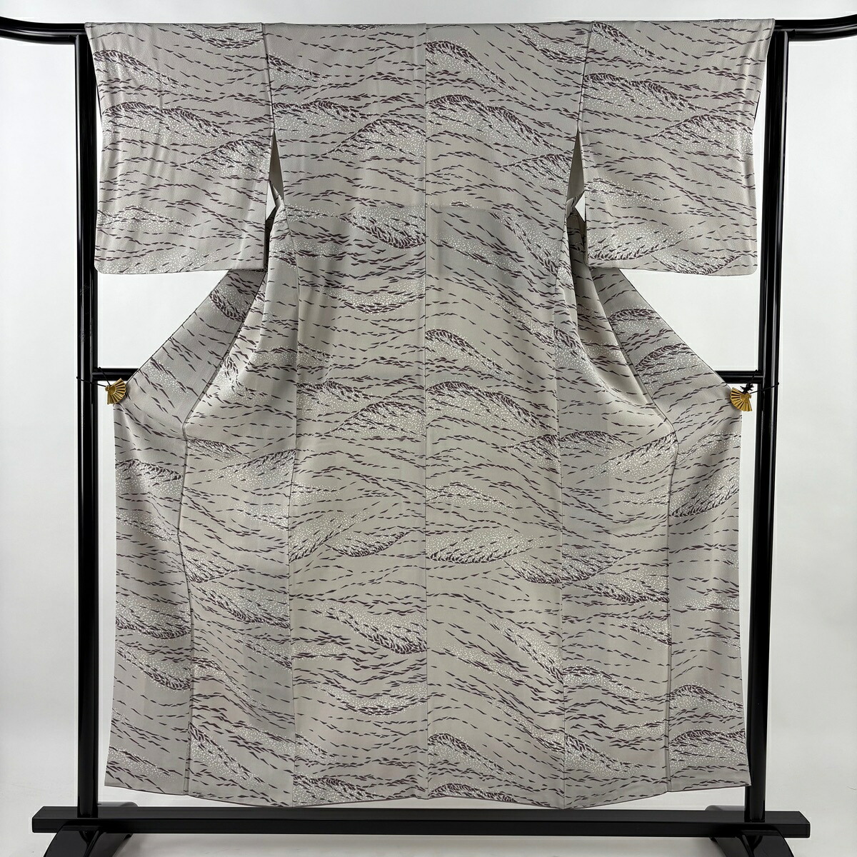 【美品】 小紋 身丈155cm 裄丈64.5cm M 袷 幾何学 灰茶 正絹 秀品 【中古】