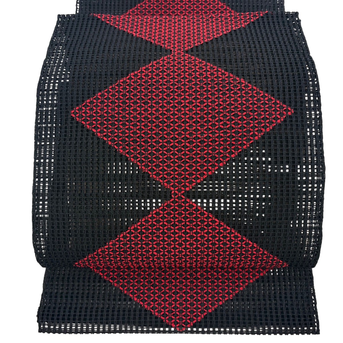 【美品】 名古屋帯 秀品 夏帯 八寸名古屋帯 羅織 トンネル仕立て 菱 黒 正絹 【中古】 msp50