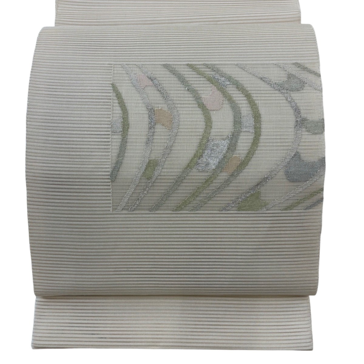 【美品】 袋帯 名品 夏帯 絽 流水 幾何学模様 金銀糸 ベージュ お太鼓柄 正絹 【中古】