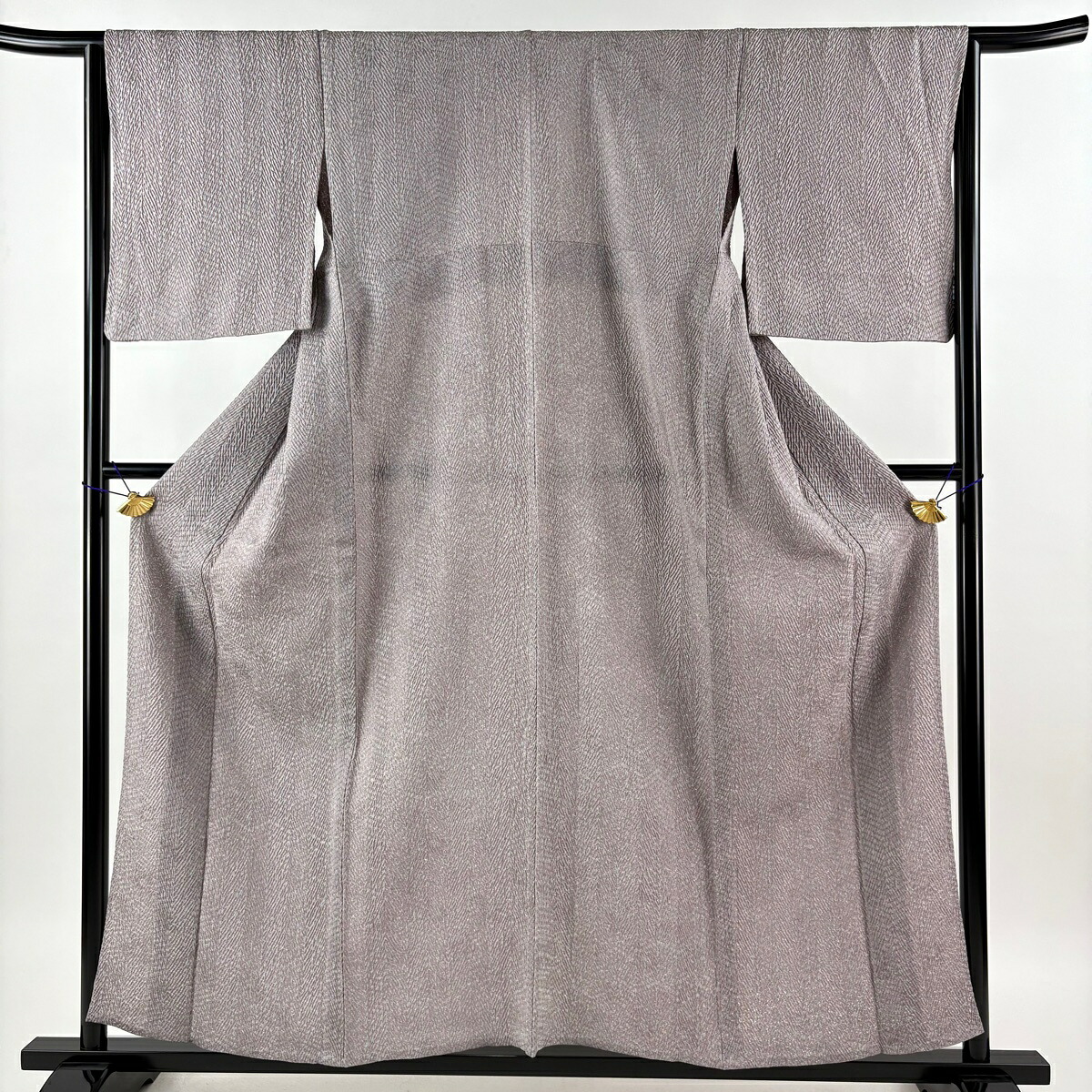 小紋 身丈158cm 裄丈64cm M 単衣 幾何学模様 絞り 灰紫 正絹 名品 【中古】