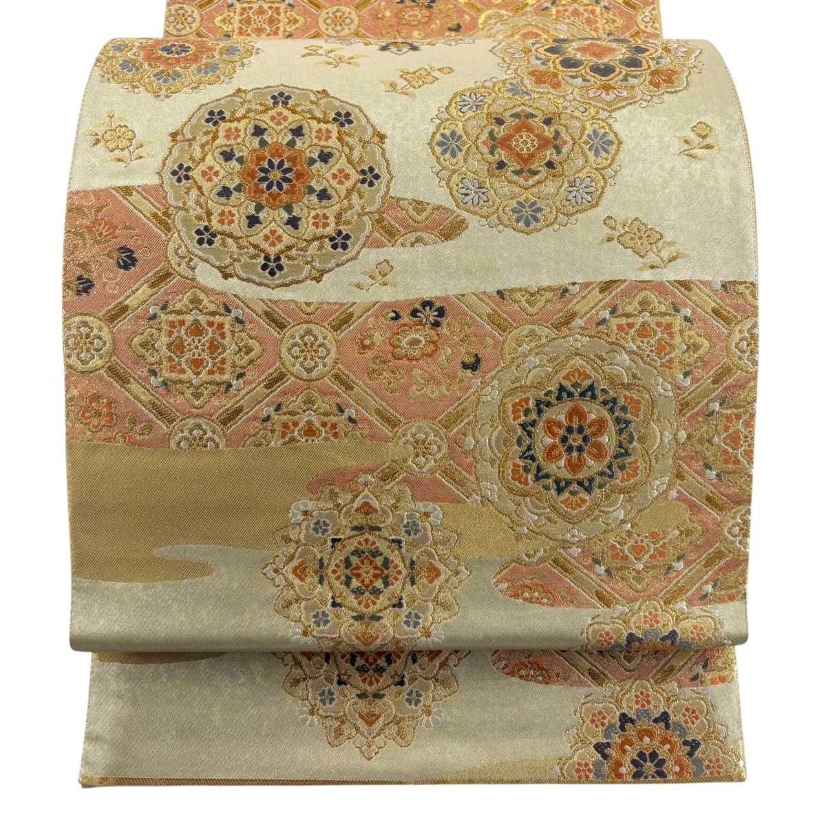 【美品】 袋帯 秀品 華文 七宝 金銀糸 箔 金色 六通 正絹 【中古】