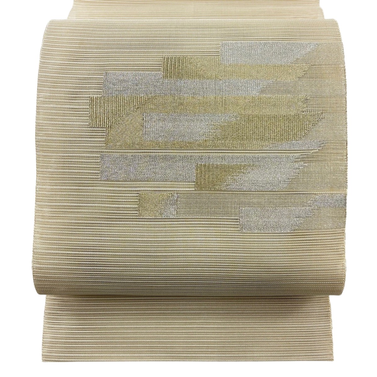 【美品】 名古屋帯 秀品 夏帯 絽 幾何学模様 金銀糸 ベージュ 正絹 【中古】 msp50