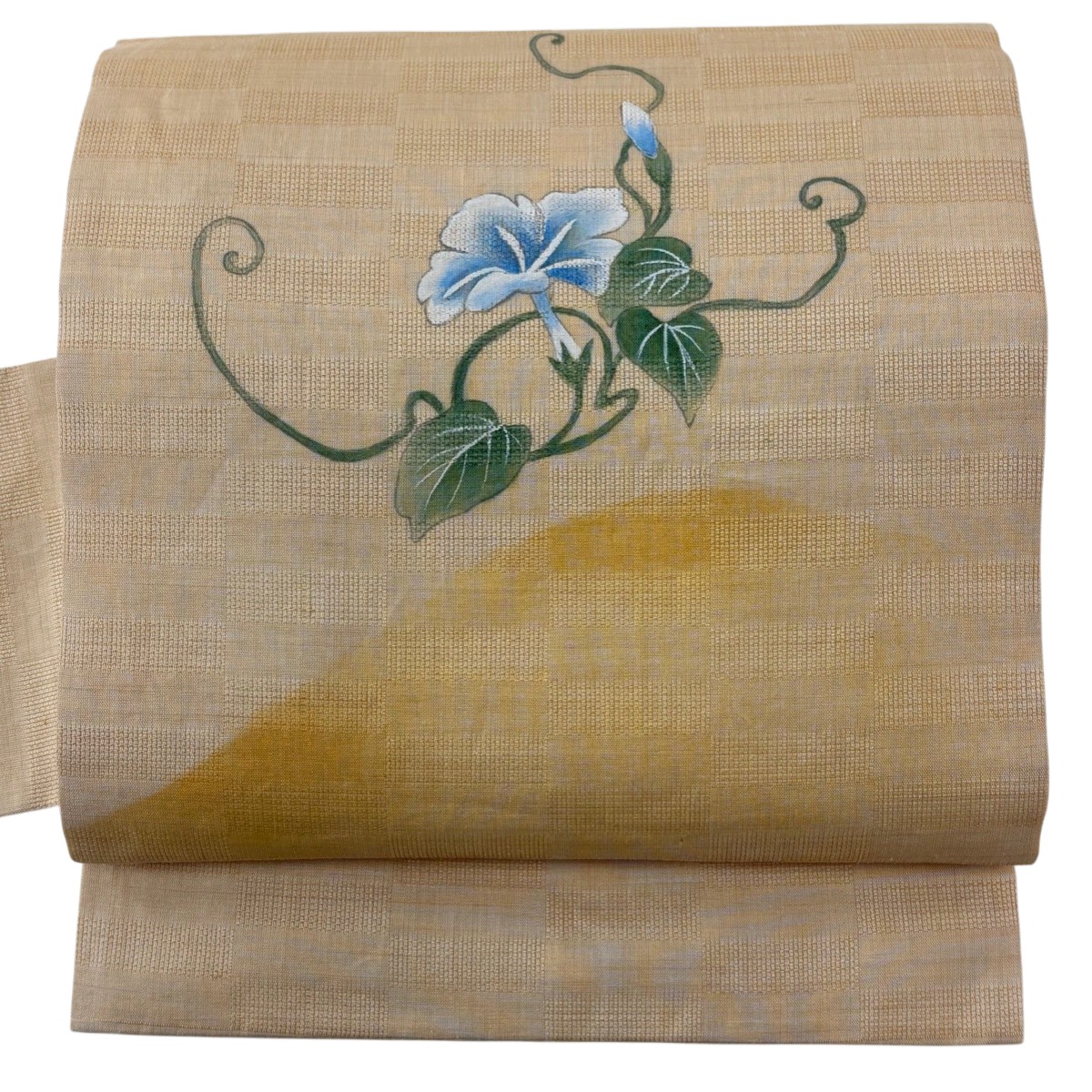 【美品】 名古屋帯 名品 夏帯 花唐草 ベージュ 正絹 【中古】
