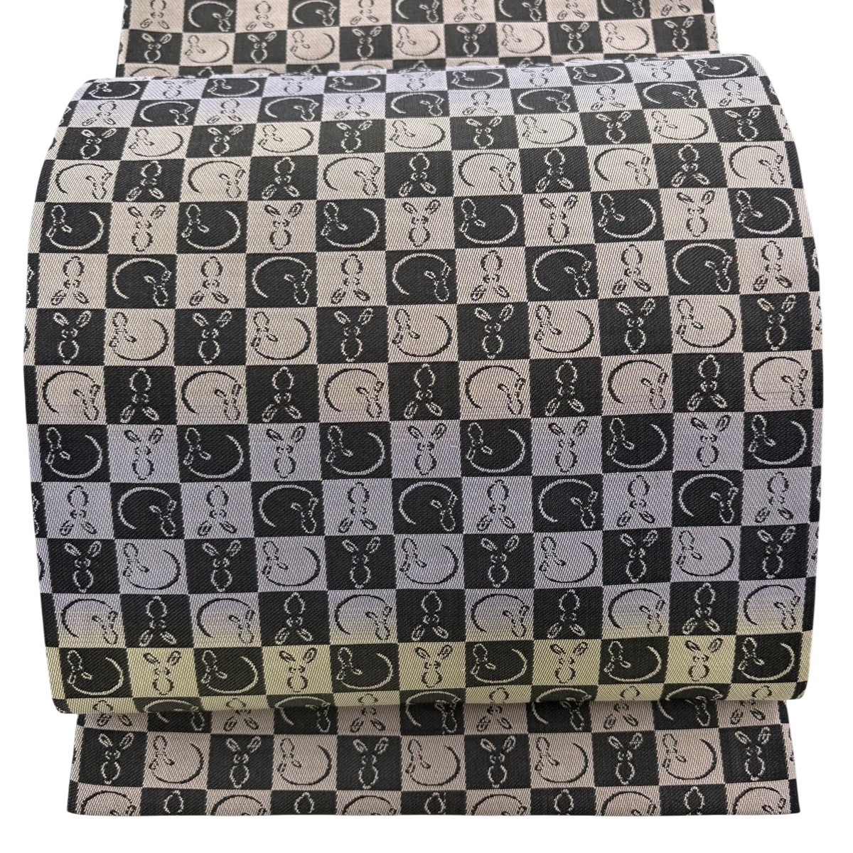 【美品】 袋帯 逸品 市松 うさぎ 薄紫 全通 正絹 【中古】 msp30