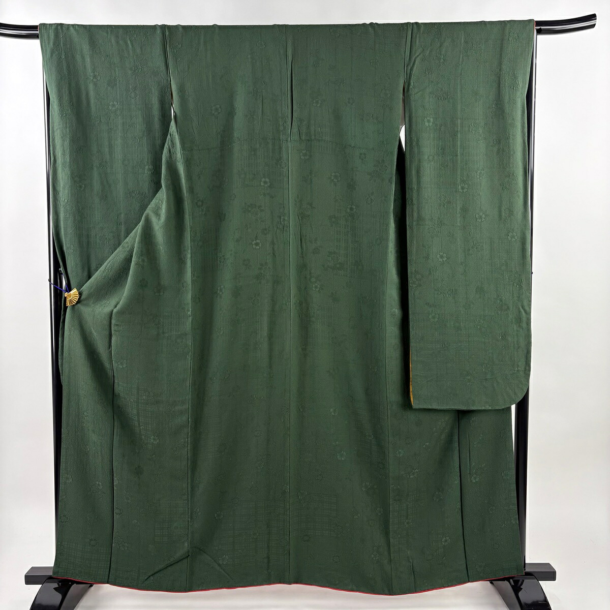 振袖 身丈160.5cm 裄丈67cm M 袷 地紋 深緑 正絹 名品 【中古】 13,706円