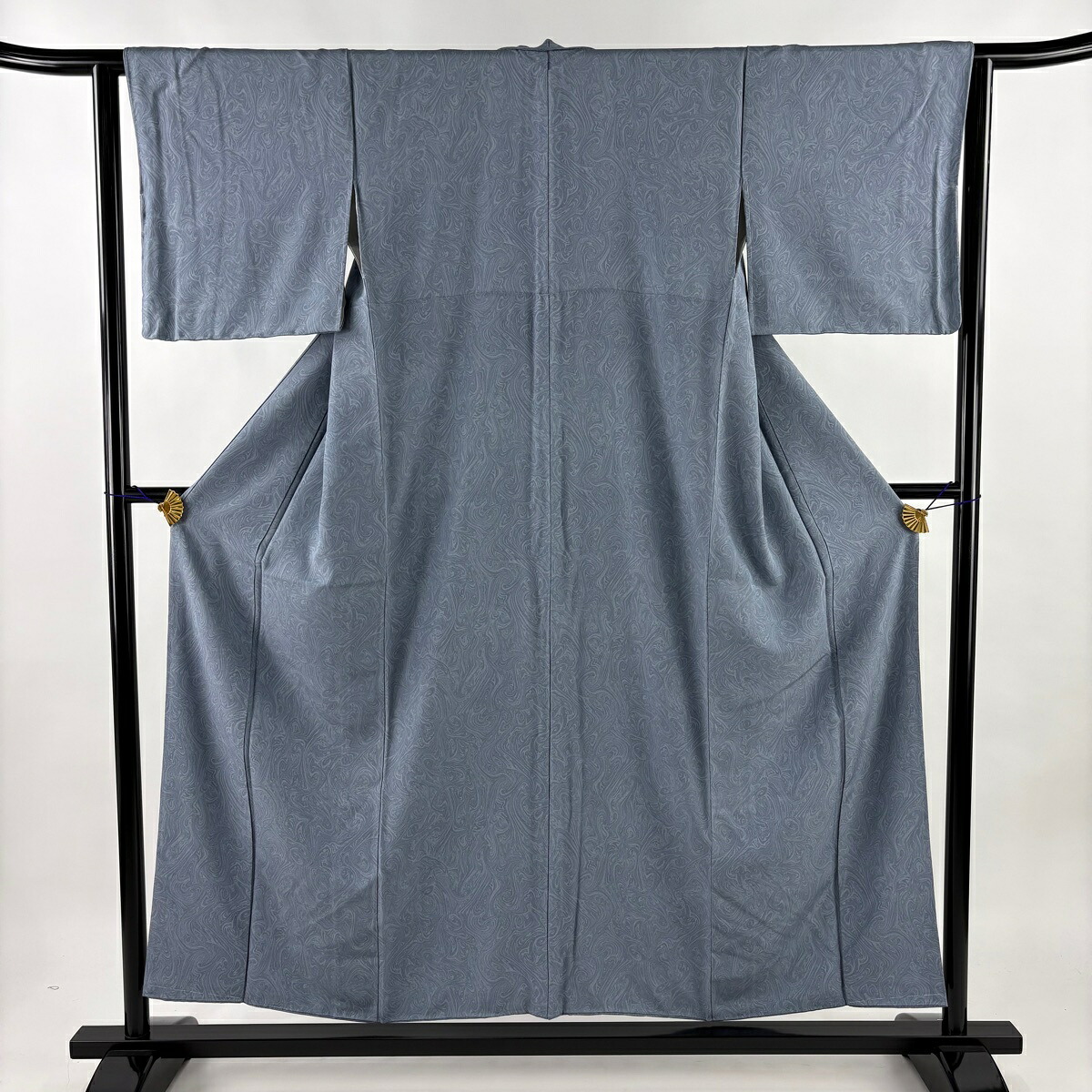 【美品】 小紋 身丈154cm 裄丈62.5cm S 袷 墨流し柄 青灰色 正絹 名品 【中古】 11,060円