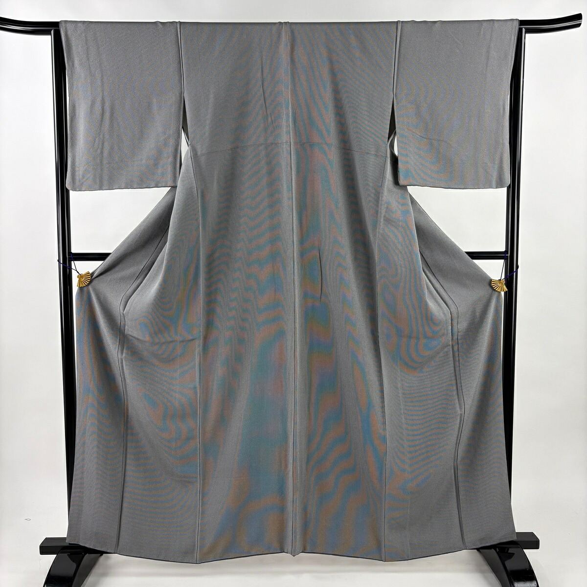 江戸小紋 身丈161cm 裄丈64cm M 袷 万筋 黒灰 正絹 名品 【中古】